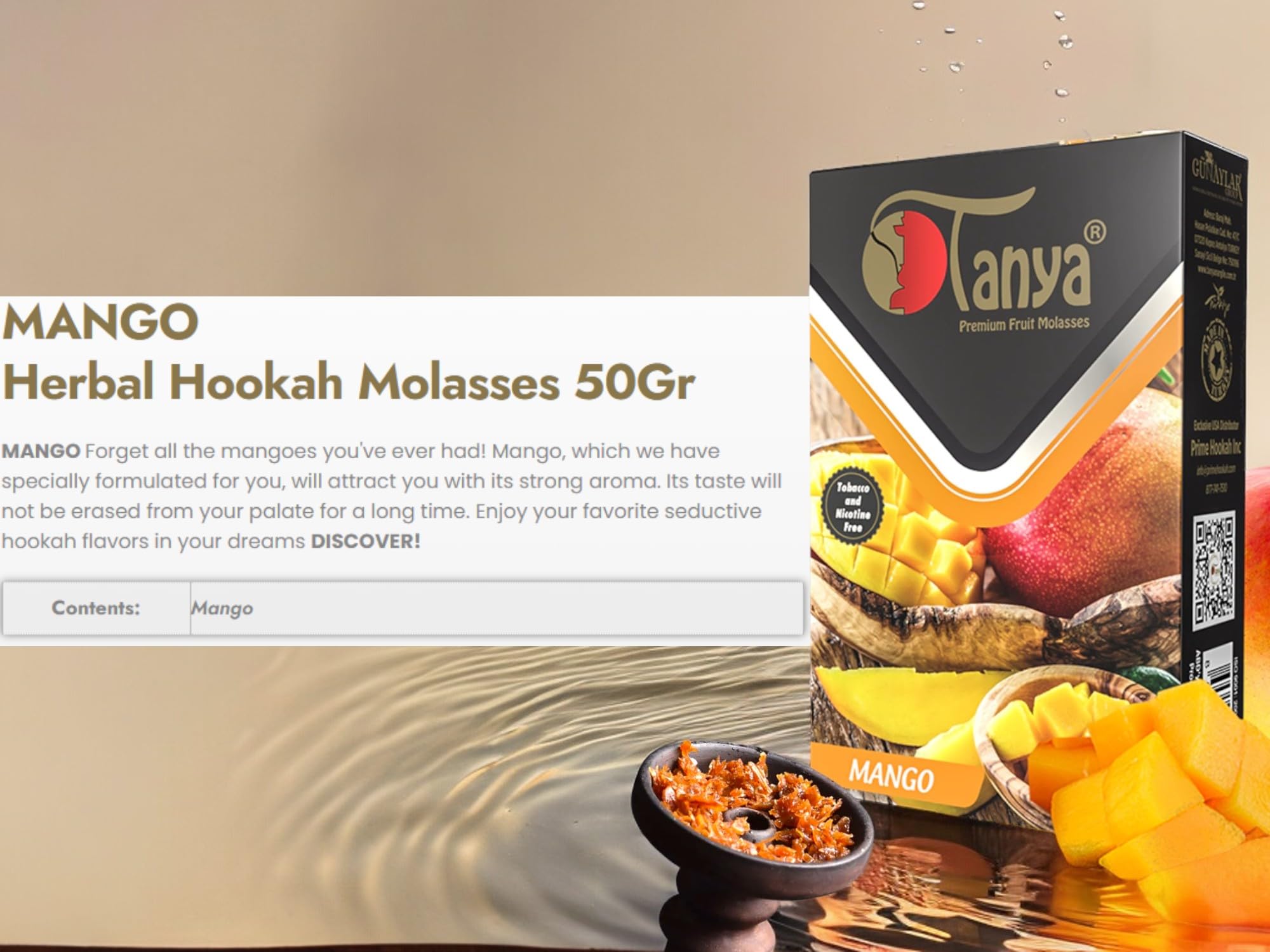 Amazon.com: Tanya Herbal Hookah Molasses 100% Nicotine & Tobacco Free  Shisha Hookah Flavors Fruit Mix Organic Shisha Flavors 50g Delicious Fruit  Flavors (Mango) : Health & Household