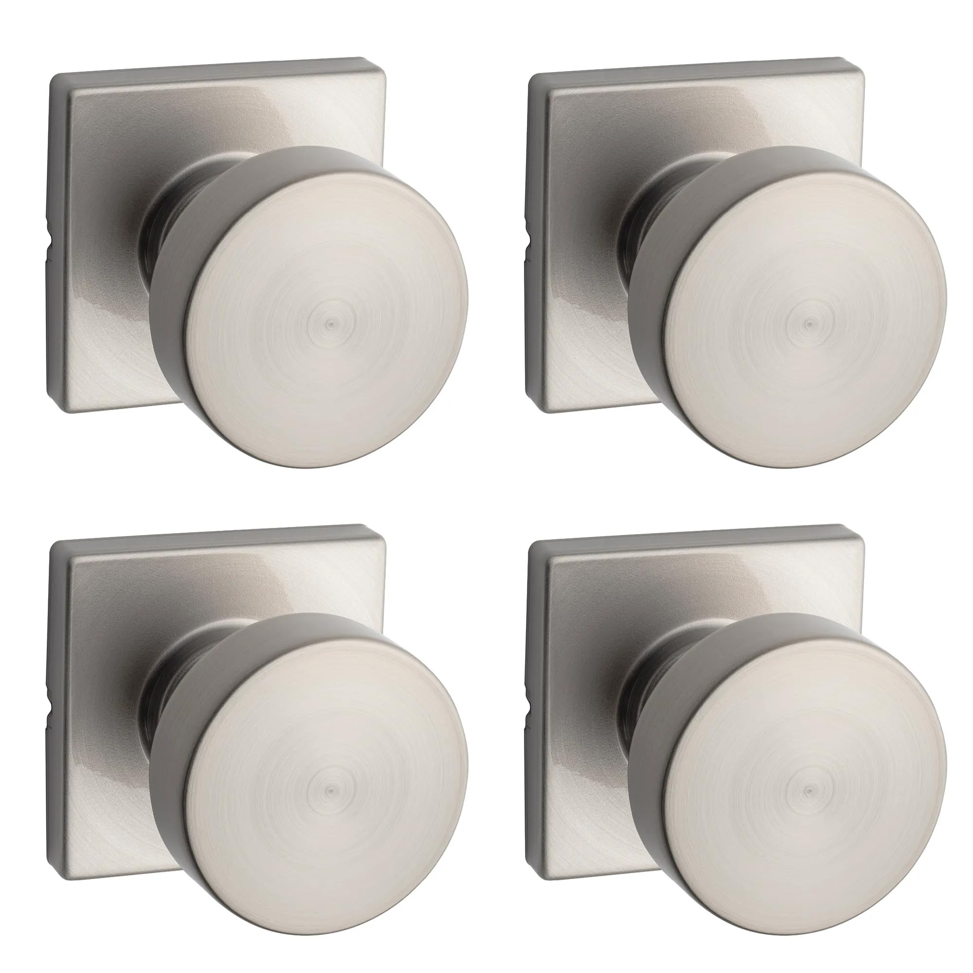 Kwikset Pismo Interior Square Passage Door Knob, Handle for Closet and Hallway Doors, Non-Locking Doorknob, Satin Nickel