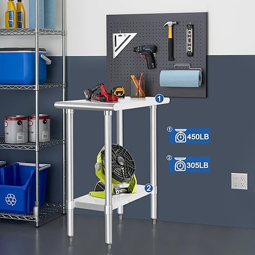 Miniatura 54 de HARDURA Mesa de acero inoxidable de 24 x 12 pulgadas con estante inferior y patas galvanizadas, mesa de trabajo de preparación comercial resistente
