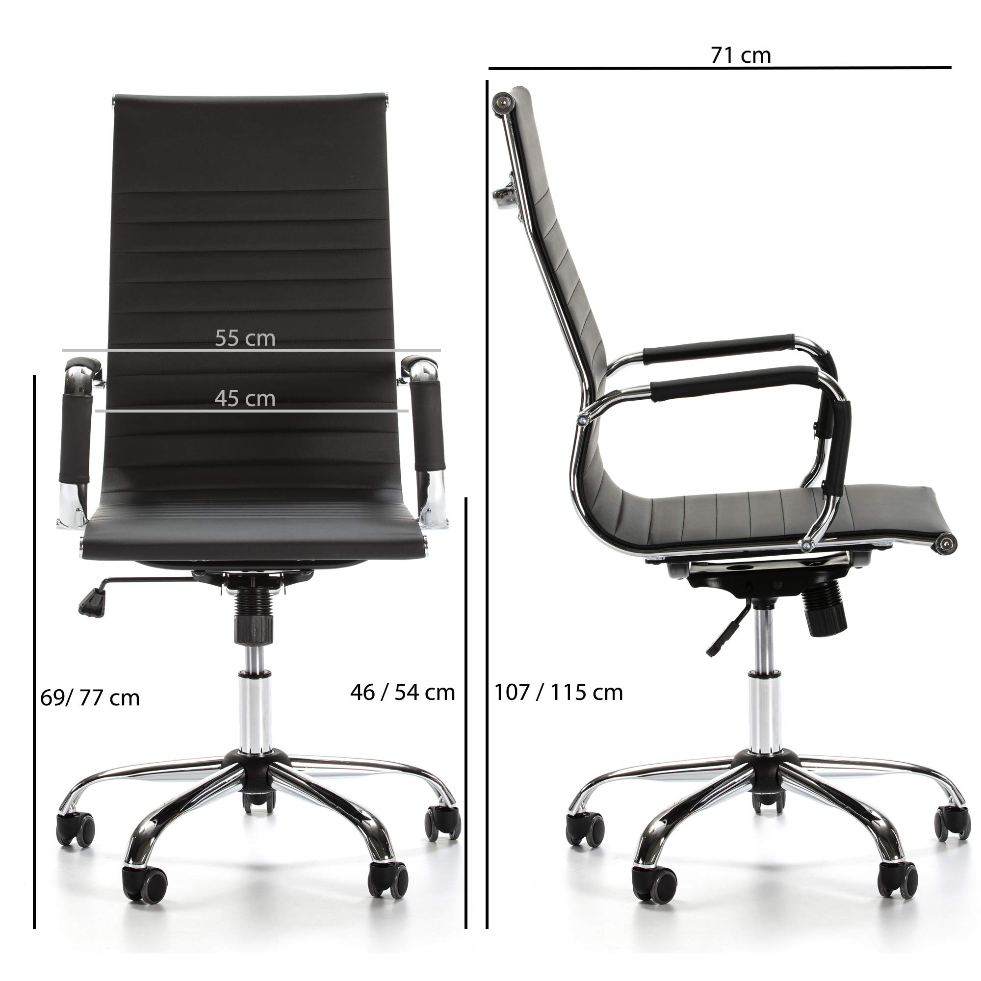 VS Venta-stock Sillón de Oficina Londres reclinable Negro, Piel sintética, Silla ejecutiva con reposacabezas y conjín engrosados, Altura Ajustable, Diseño ergonómico
