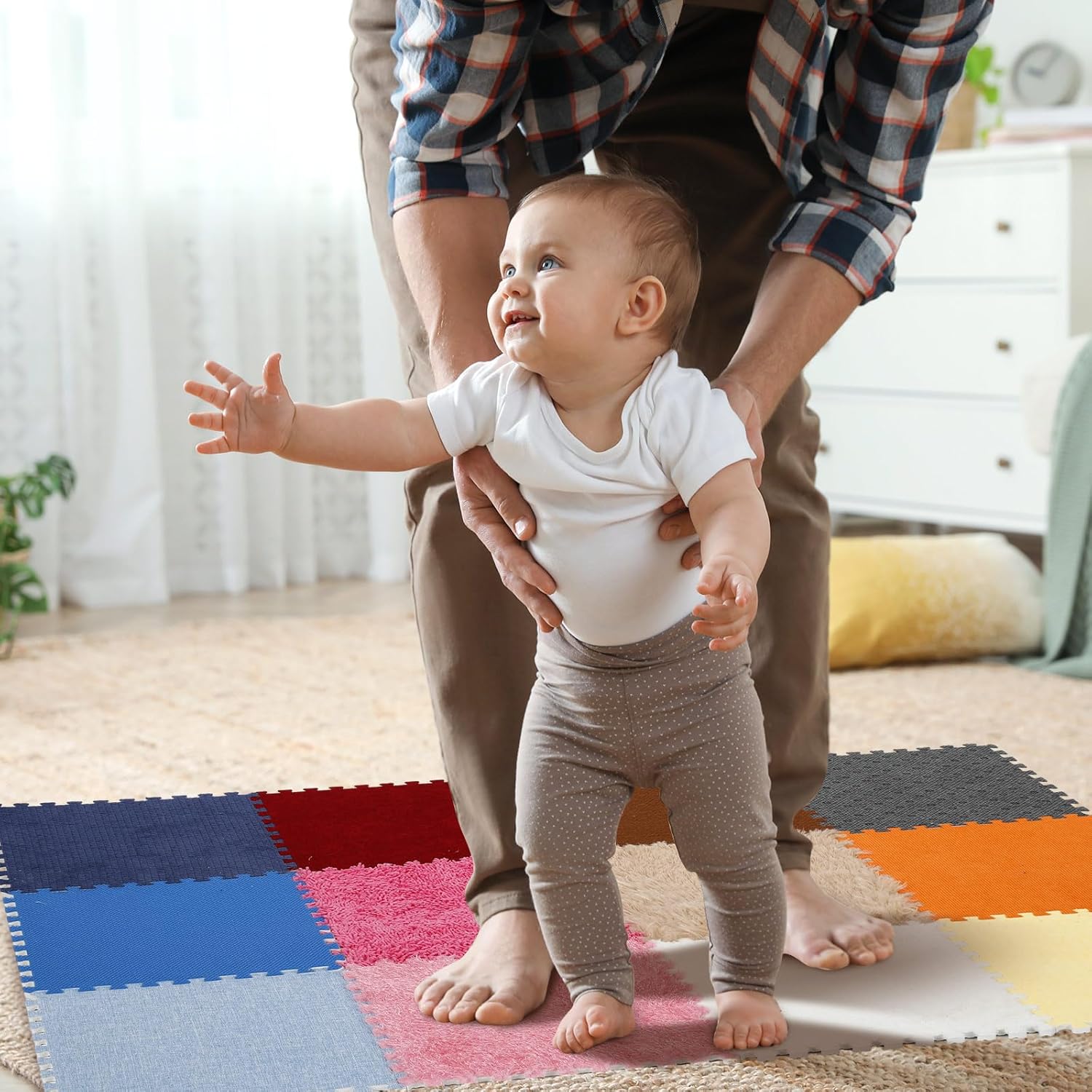 Tinideya 12 Pcs Sensory Floor Tiles for Kids Puzzle Sensory Tiles Interlocking Floor Rug Autistic Children Textured Activity Play Mats Exploration Toys for Tactile Play