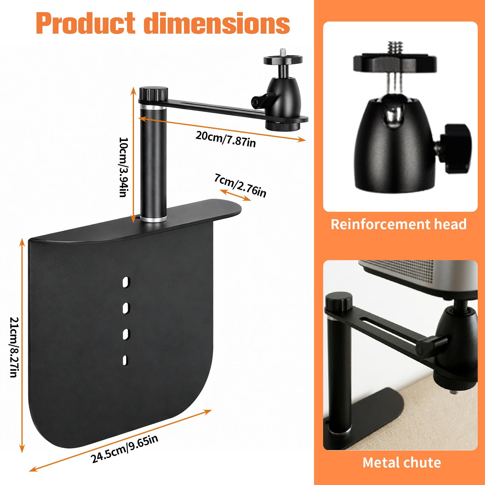 Beamer Ständer für Bett & Sofa, Projektorhalterung ohne Bohren – Verbesserte Stabilität Beamer Halterung Wand/Nachttisch, Stabil Stahl Beamer Wandhalterung für Schlafzimmer & Wohnzimmer (Höhe 10cm)