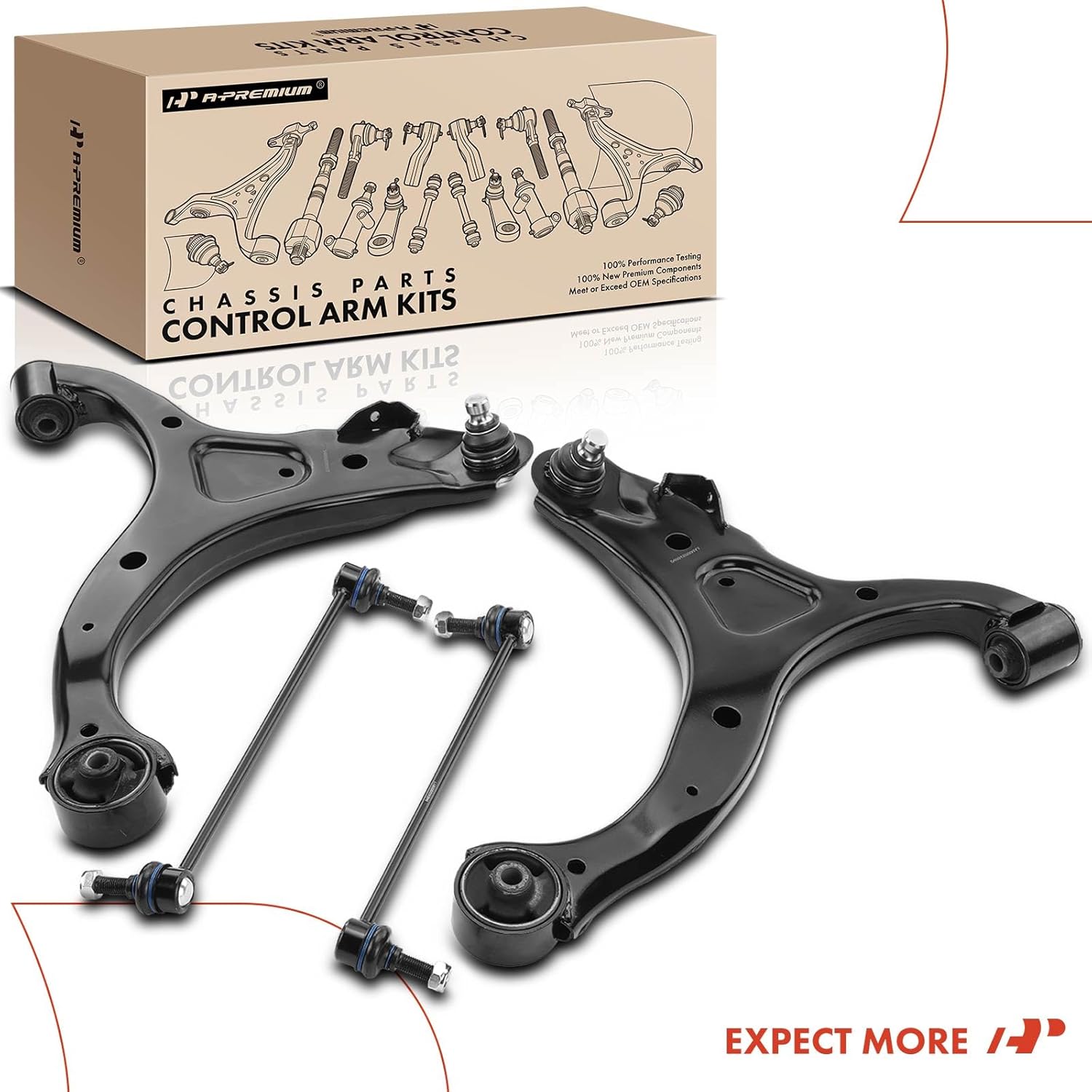 A-Premium 4Pcs Front Suspension Kit, Lower Control Arm Assembly & Sway Bar Link, Compatible with Hyundai Santa Fe 2007 2008 2009