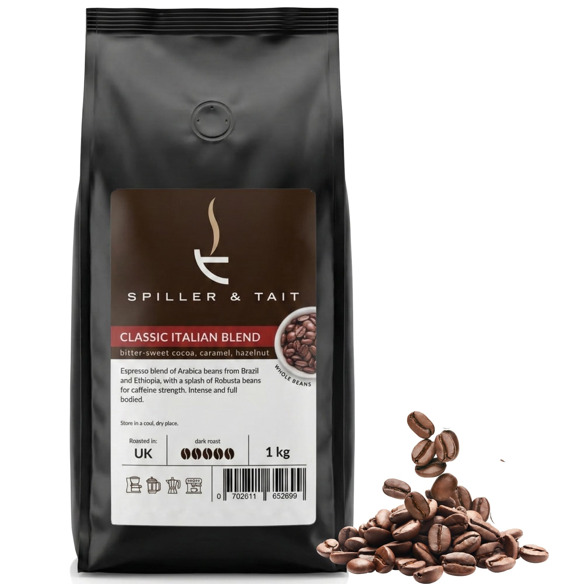 Classic Italian Blend 1kg Bag, Strong Full Bodied Coffee Beans, Premium Arabica & Robusta Beans, Espresso Blend for All Coffee Machines