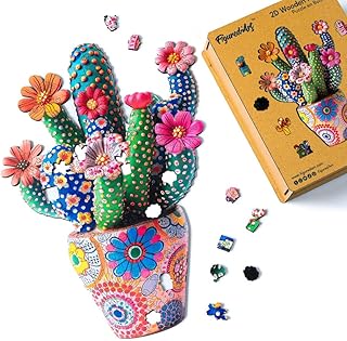 Comprar Figured'Art Puzzle de Madera para Adultos y Niños, Rompecabezas de 200 Piezas - Maceta de Cactus Floreciente - Diseño Original 25,4x35,5 cm, Caja de Madera Premium, Regalar