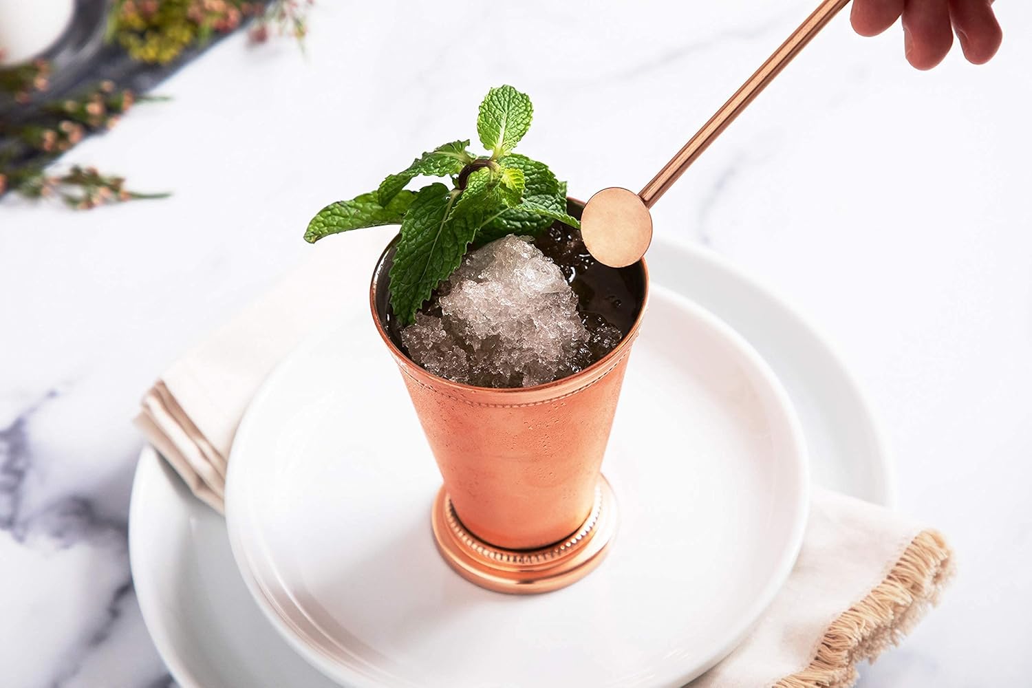 Handcrafted Copper Mint Julep Cups with Straws, Set of 4