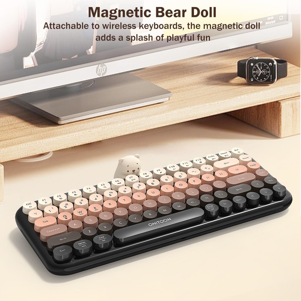 Wireless Bluetooth Keyboard for iPad/Tablet/Laptop/PC/Windows/Mac, Retro Typewriter Keyboard Colorful Round Keycaps, Cute Magnetic Bear, Multi-Device Support, 2.4GHz Cordless Connection with Shortcuts - Image 3