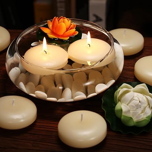 Miniatura 4 de Paquete de 24 velas flotantes, velas de cera sin perfume marfil de 3 pulgadas, sin goteo, para jarrones cilíndricos, bodas, fiestas y vacaciones