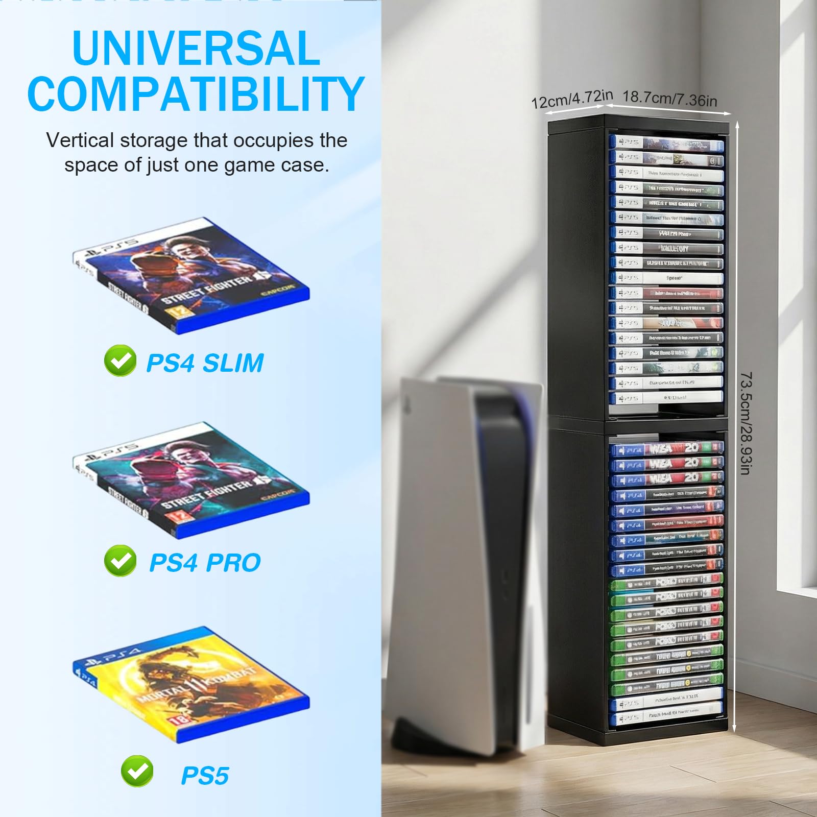 Videogioco Torre di stoccaggio compatibile con PS5 PS4 Slim Pro Game Disc Scaffale per 36 Giochi Supporto in Plastica Nero Sistema di Organizzazione Salvaspazio per Giochi