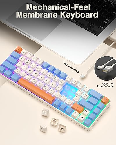 Miniatura 4 de Teclado 60%, teclado para juegos retroiluminado RGB con cable USB-C, portátil de 68 teclas, mini teclado compacto para viajes de negocios, oficina,