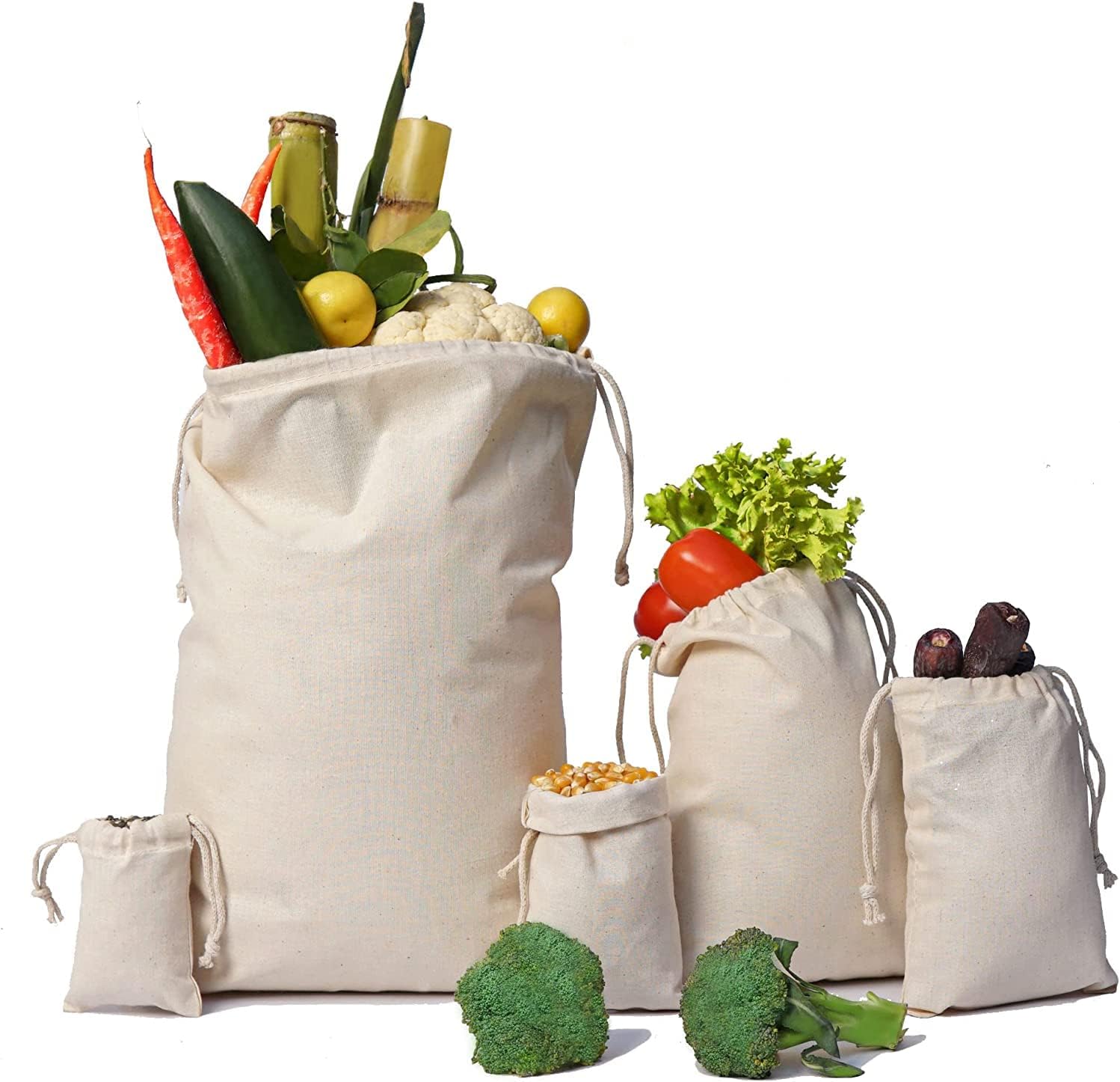 Muslin Double Drawstring Bags, 100% Organic Cotton Eco Friendly Premium Quality Reusable Natural Bags (6 x 8 Inches) (Natural (Pack of 75))