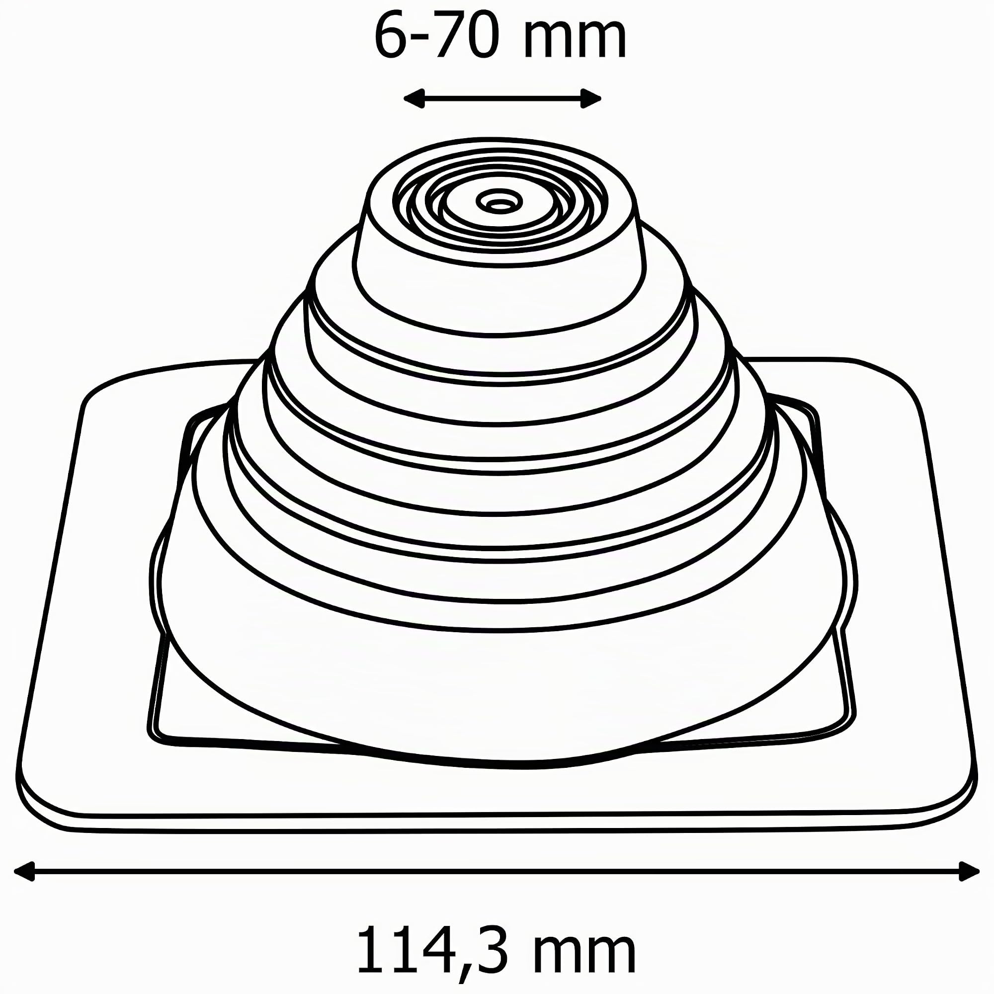Parotec Solin de Toit - Passage du Toit - Flexible - Fabriqué en Silicone - Résistant aux Hautes Témperatures - Universel -Tuile Métallique - Diamètre de 6 à 70 mm