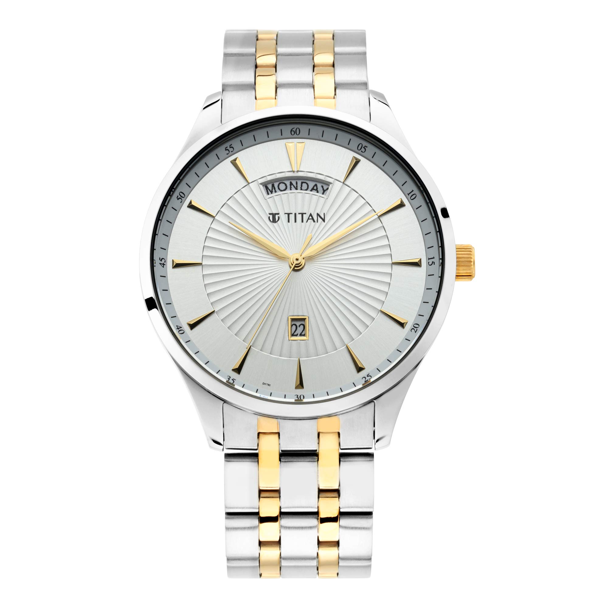 TitanTitan Regalia Opulent Quartz Analog with Day and Date Silver Dial Two Toned Silver and Gold Stainless Steel Strap Watch for Men - NT90127BM01