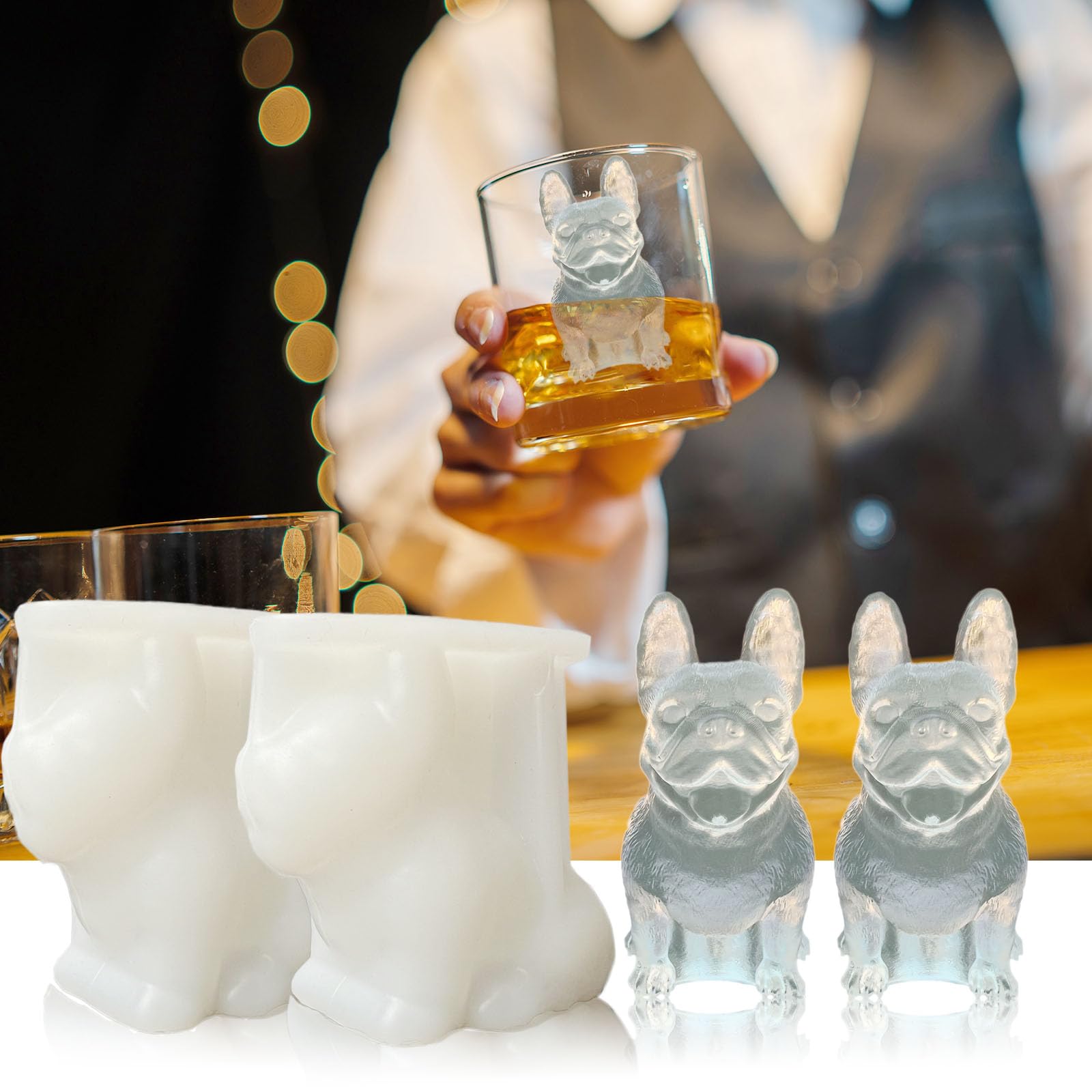 3D French Bulldog Ice Cube Molds, Fun Animal Shape Large Dog Ice Cube Tray for Whiskey, Cocktail; Drink Decoration Cute Novelty Dog Gifts for Bulldog Lover, Women, Kids. 2 Pack