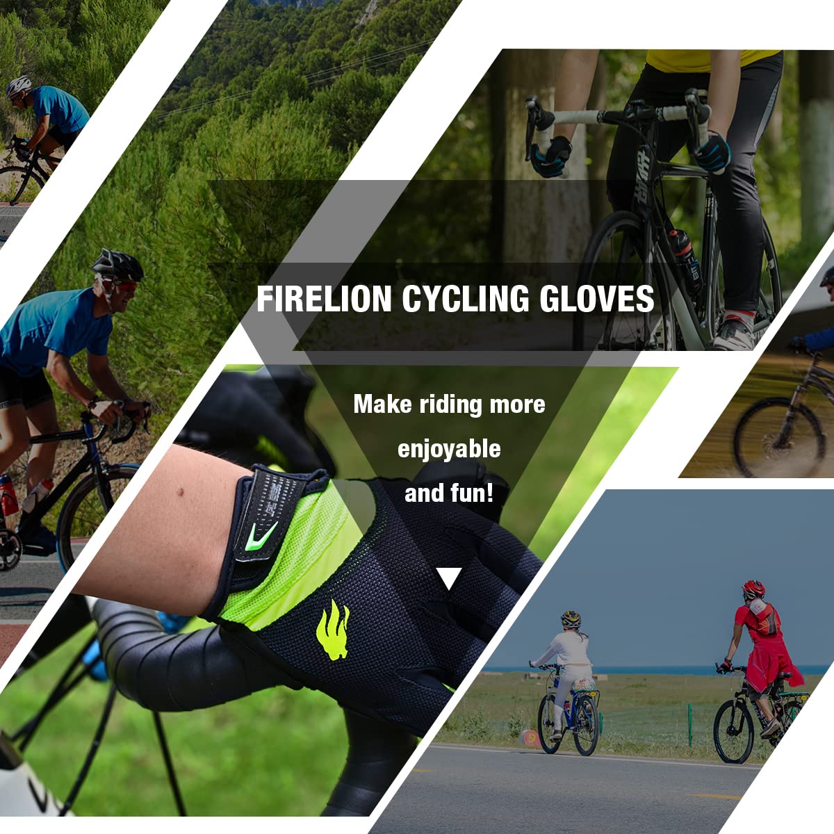 FIRELION Rękawice rowerowe oddychające rękawice rowerowe do montażu - podkładka żelowa MTB DH antypoślizgowe amortyzujące wstrząsy - rozpoznawanie dotyku rękawice na pełne palec dla mężczyzn/kobiet