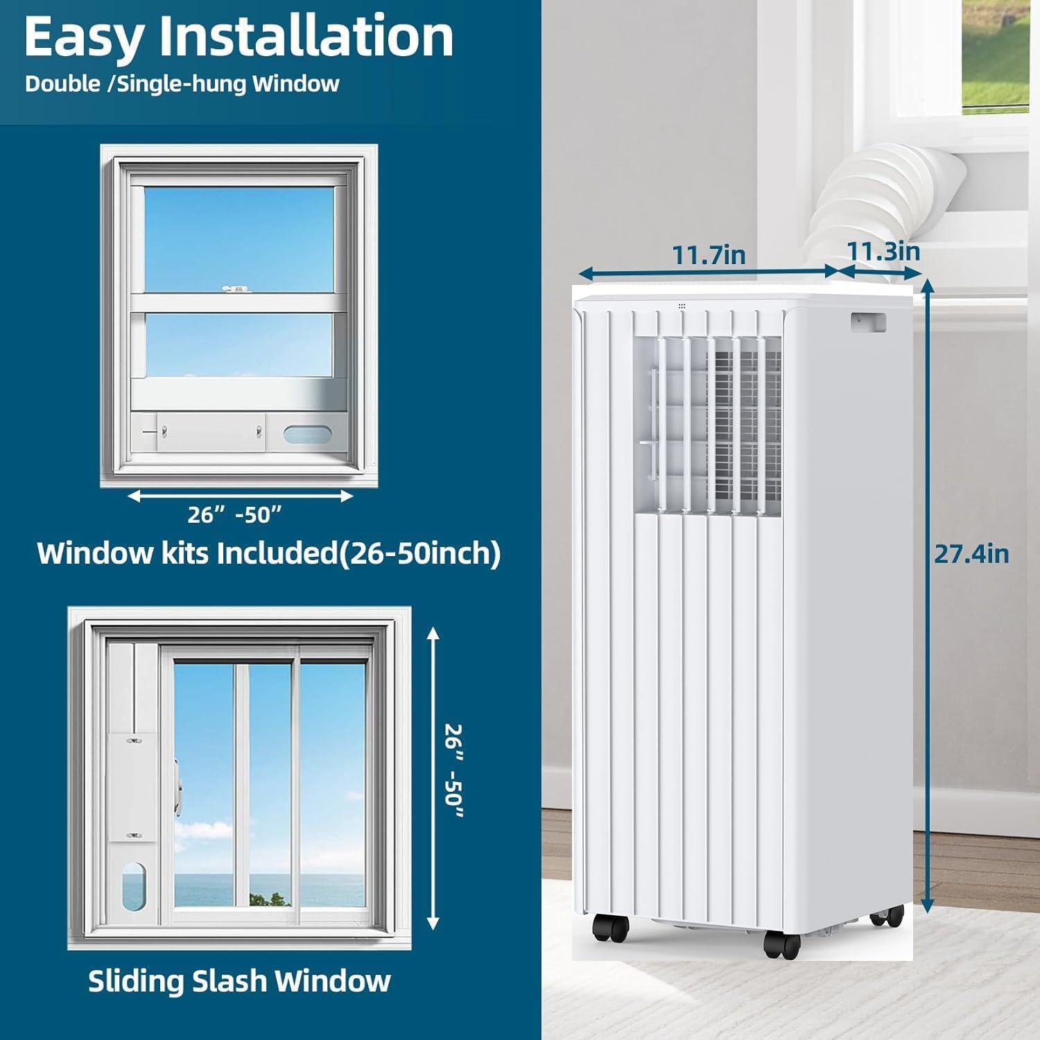 Diagram showing how to install the adjustable window kit for double-hung and sliding sash windows.