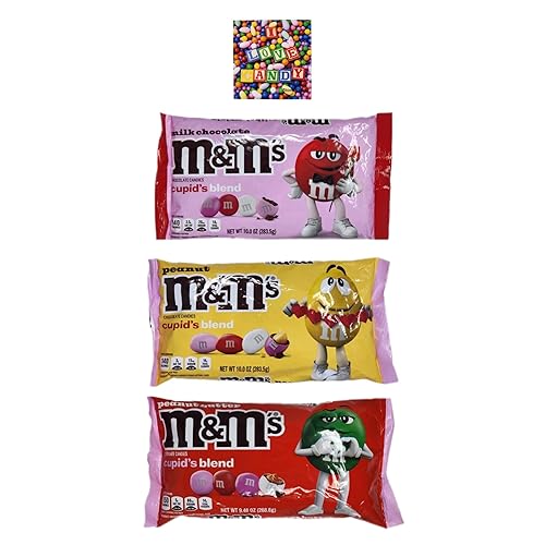 M&M's - Paquete variado con temática de San Valentín con imán para nevera Stone Cove - Incluye maní, chocolate con leche y mantequilla de maní, M&Ms