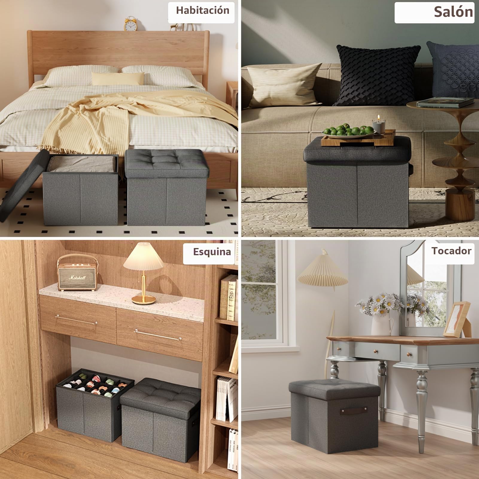 Banco otomano de almacenamiento, organizador con divisores ajustables con tapa para zapatos, ropa, juguete, manta, reposapiés plegable con almacenamiento para sala de estar y dormitorio