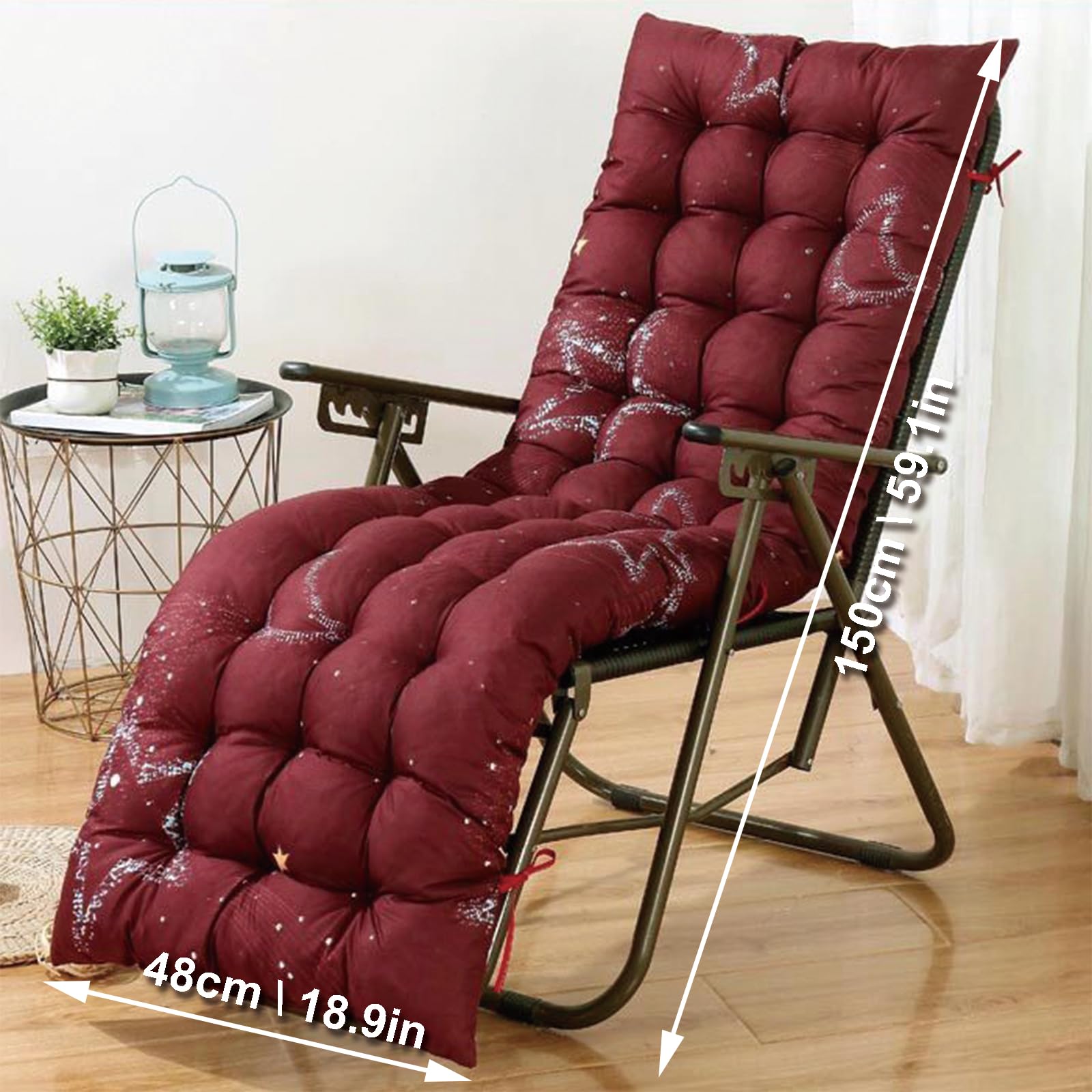 Coussin De Chaise Longue Bain De Soleil, Coussin Transat Jardin Exterieur pour Jardin, Plage, Porche Red,150cm