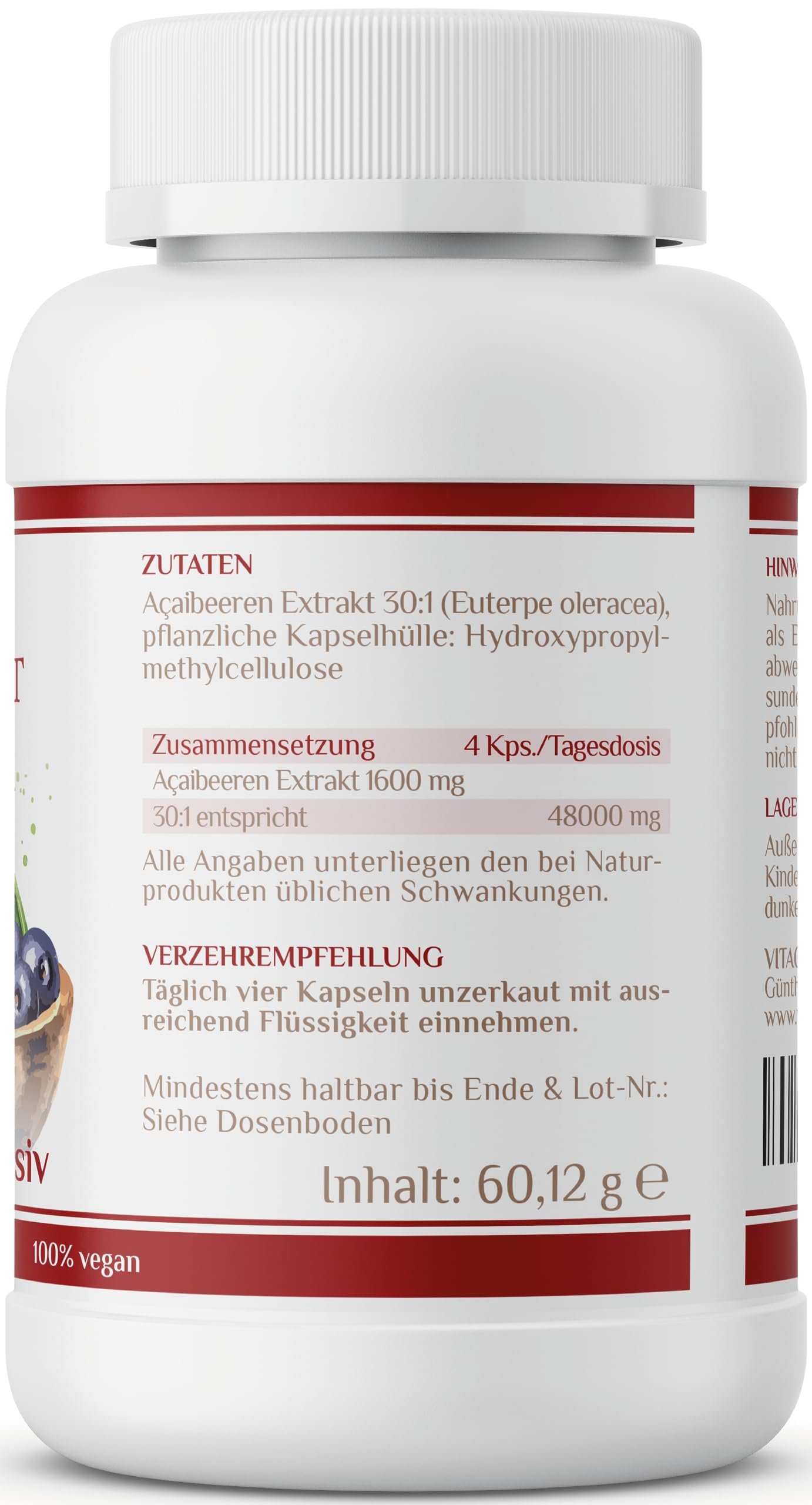 ACAI Beeren I 48000 mg I 120 Kapseln I 30:1 Extrakt I hochdosiert I vegan I laborgeprüft I Vitaconcept