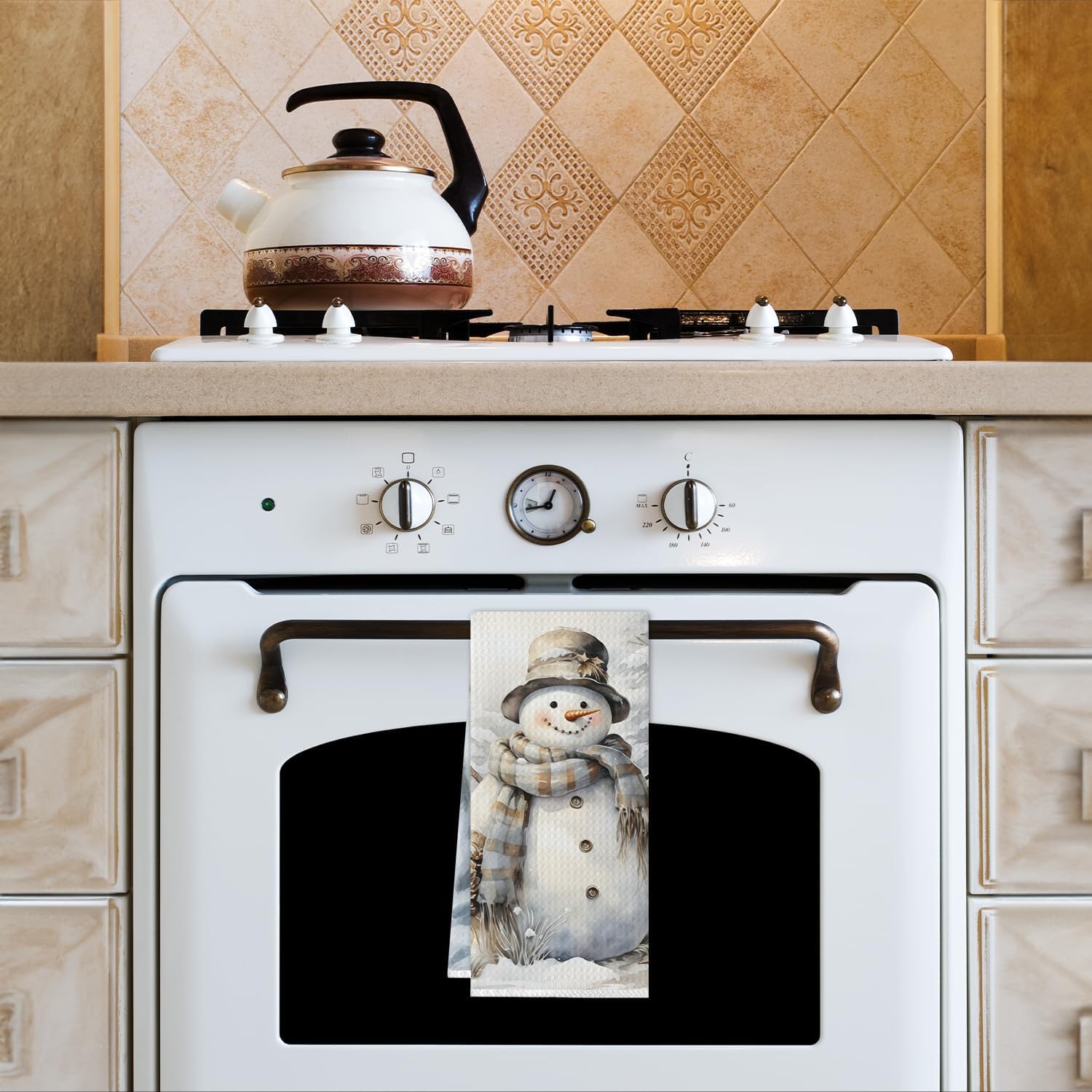 Rustic Winter Snowman Kitchen Towels, Christmas Snowy Tree Snowman Dish Tea Towels for Kitchen Decor, Holiday Winter Christmas Decorative Hand Towel for Bathroom, 16x24 Inch - Image 5