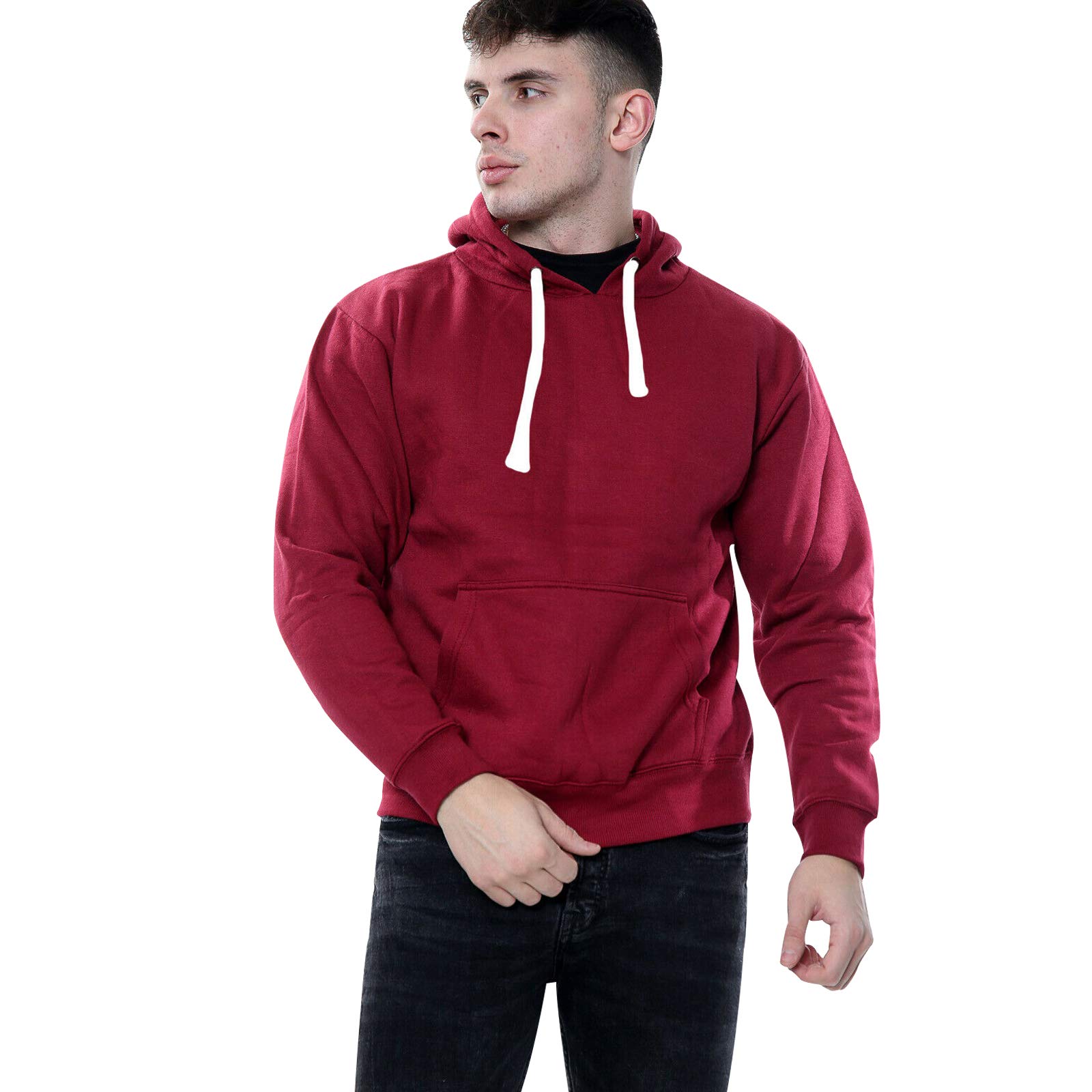True Face Mens Hoodie Pullover Classic Hooded Top Plain Ribbed Cuff Long Sleeve Sweatshirt Pull Over Hoody Wine - 1, Medium