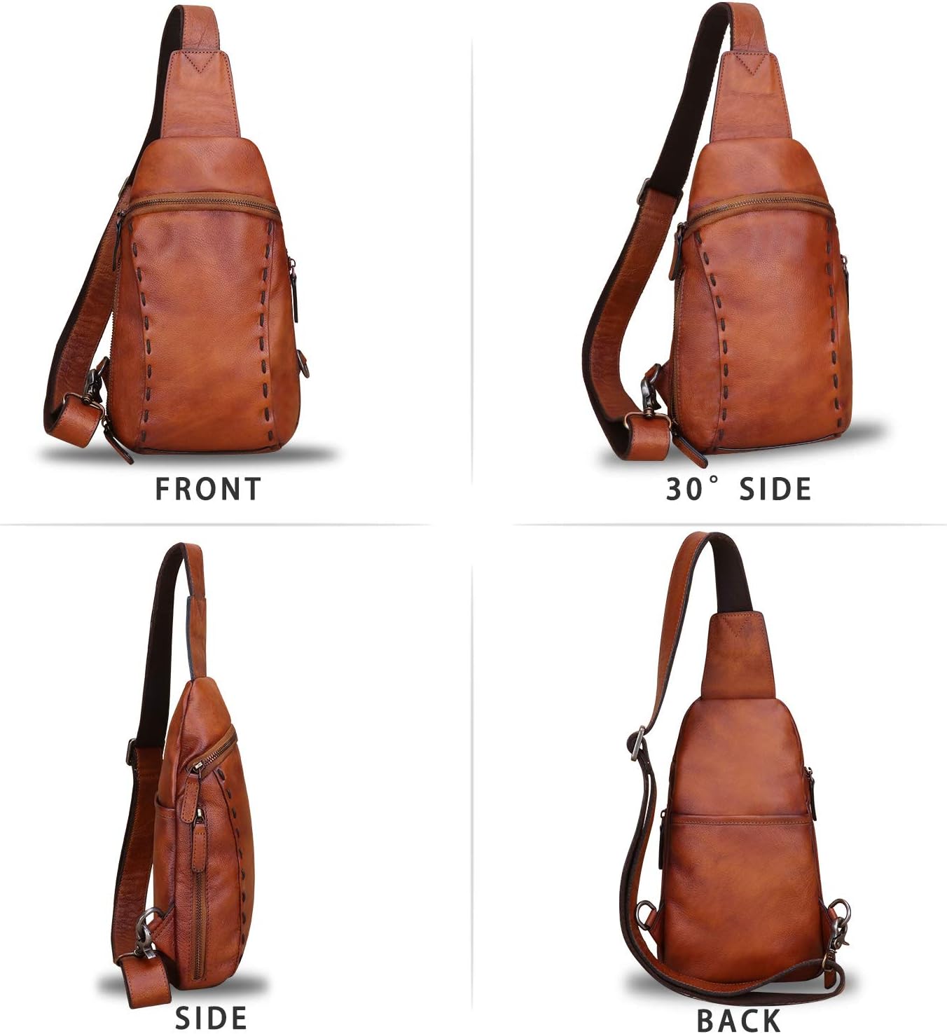 LRTO Genuine Leather Silng Bag for Women and Men Vintage Real Leather Sling Backpack Shoulder Crossbody Bag Chest Purse | Silng Bag, Vintage, Chest Purse - Image 4