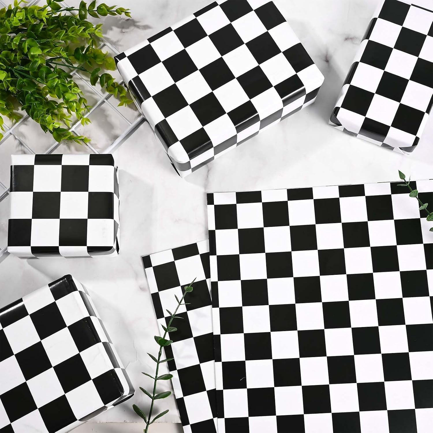 Sanixin 12 Sheet Checkered Flag Wraping Paper Black White Racing Car Gift Wrap Paper for Birthday Party Baby Shower Racing Themed Party DIY Craft, 27.6 × 19.7 Inches image 4