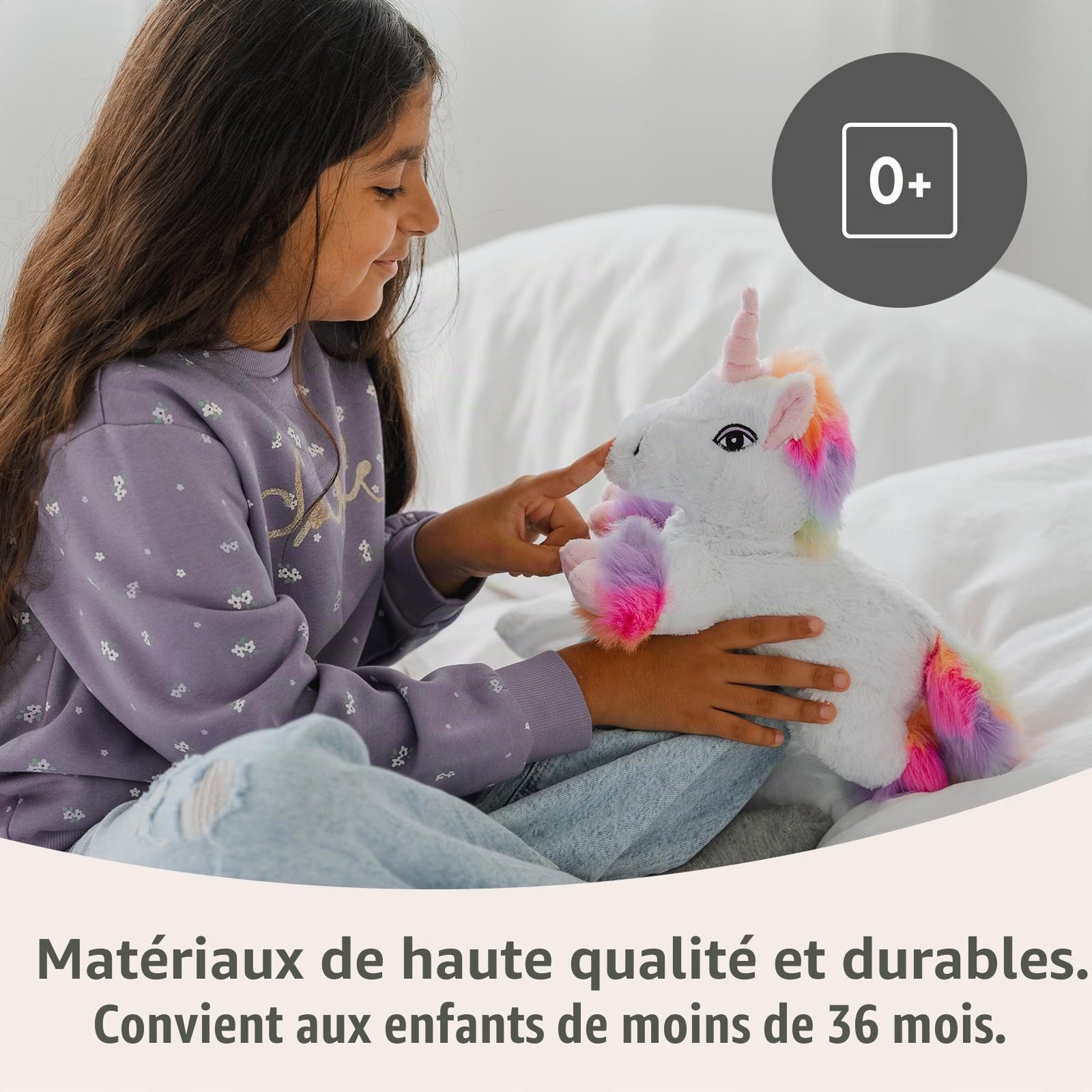 Peluche Habibi Licorne de qualité supérieure - Arc-en-ciel - Coussin chauffant amovible