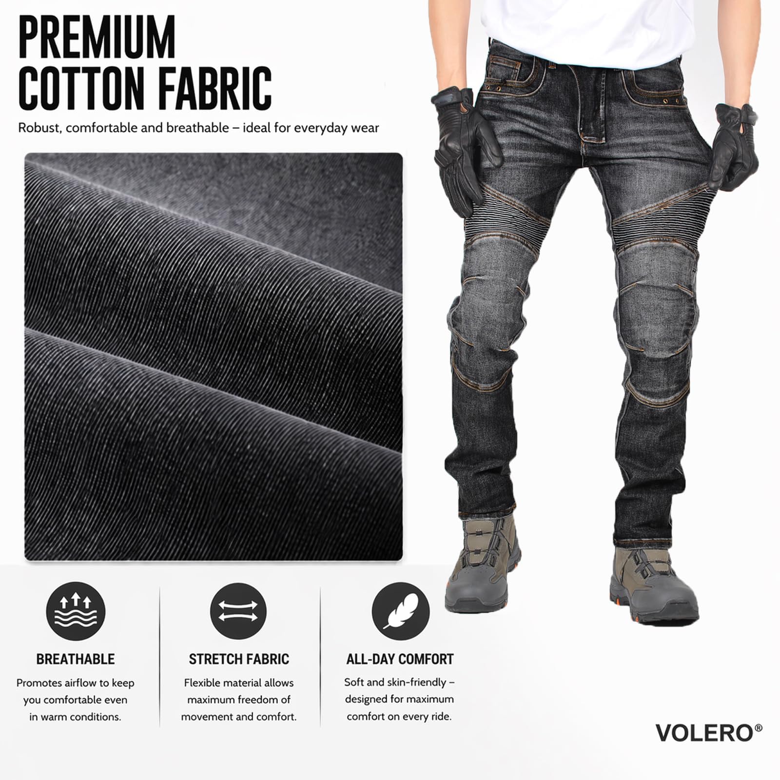 Motorradhose Herren Jeans Stretch, Motorrad Jeans Herren Slim Fit, Cargo Multi-Taschen, Verstärkte Kniezone, Ergonomischer Schnitt, Urban Alltag 4 Jahreszeiten