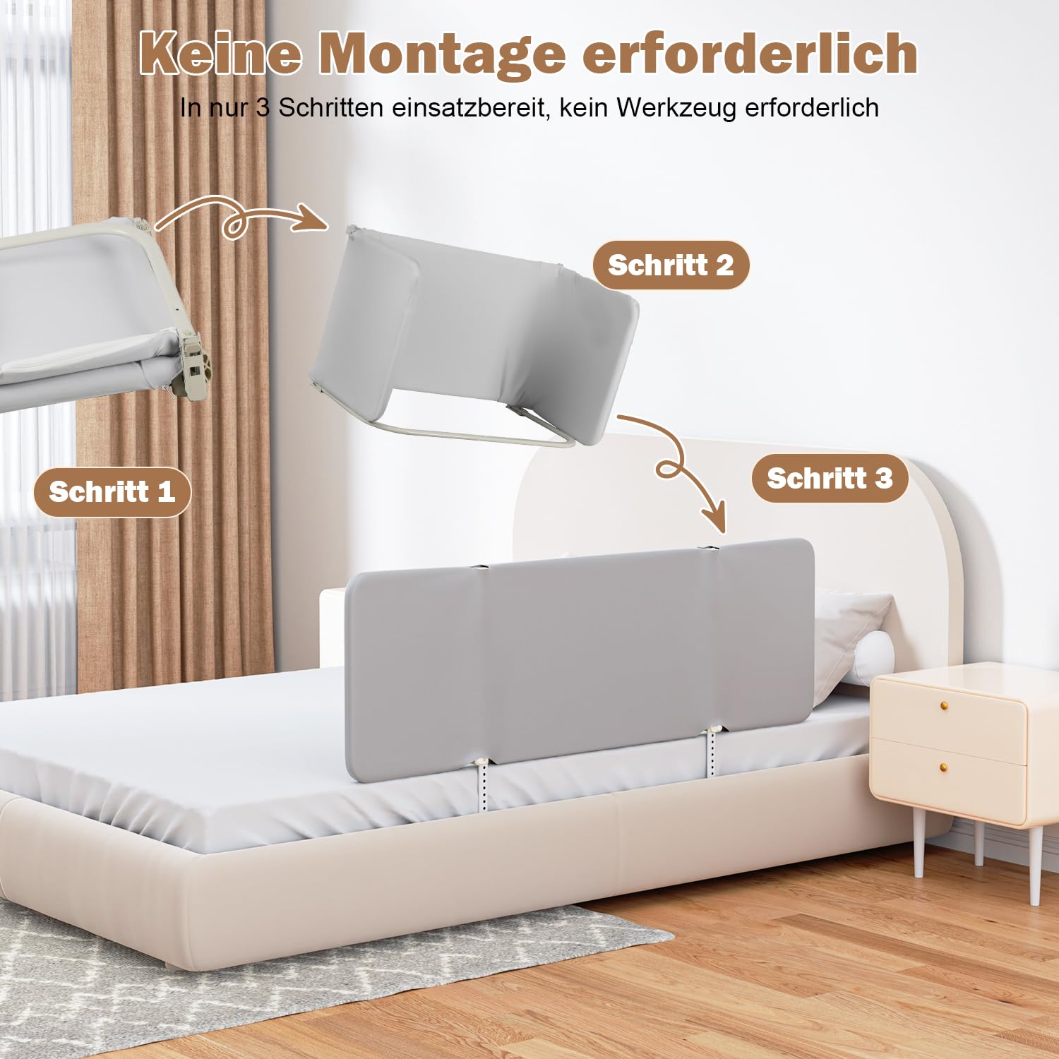 150CM Bettgitter Boxspringbett Klappbar,Bettschutzgitter Rausfallschutz für Kinder,Kinderbettgitter Höhenverstellbar,Schnelle Montage Babybettgitter für Kinderbett,Grau