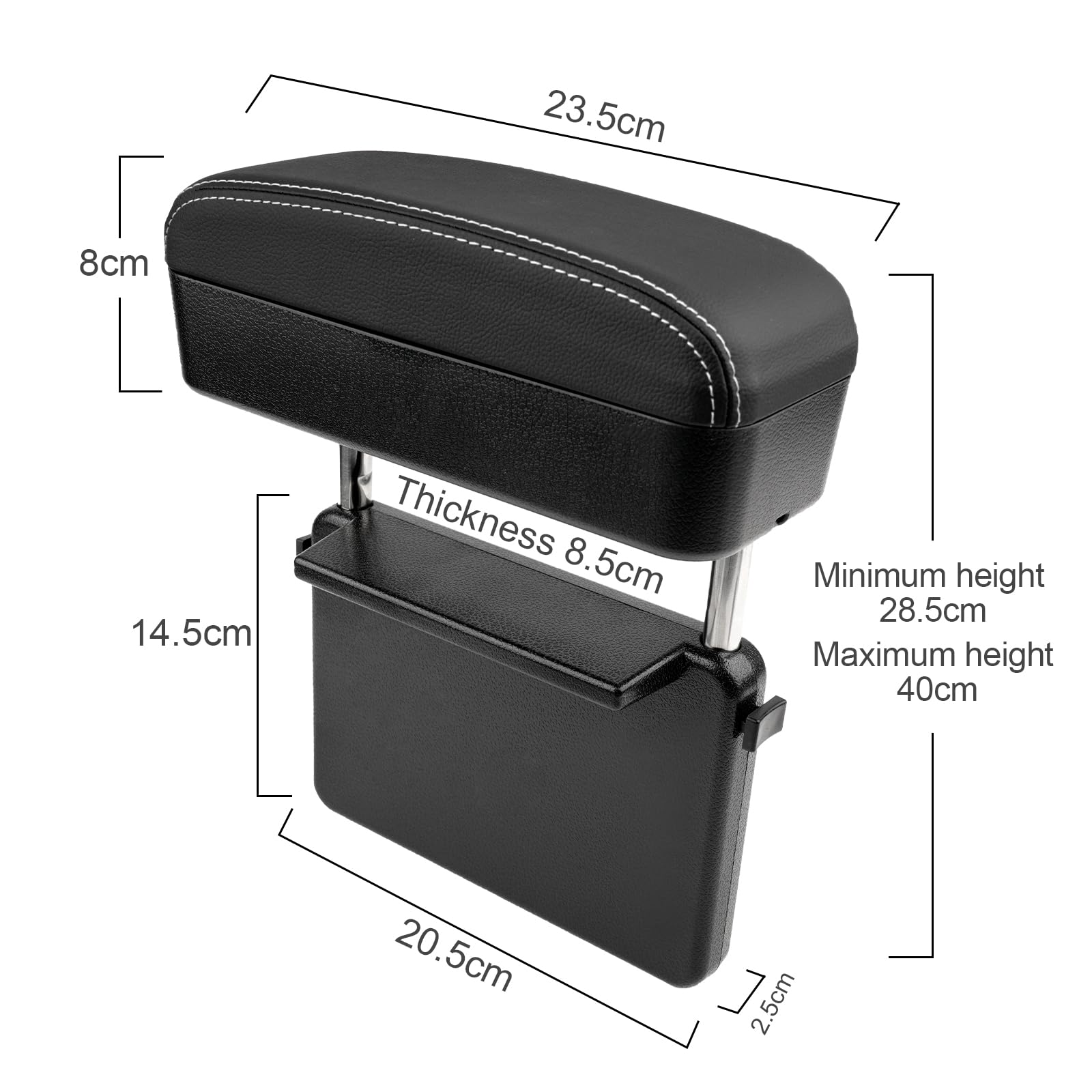 BIXUAN Bracciolo centrale universale, contenitore per auto, organizer per braccioli, console centrale, supporto per gomiti, cassa telescopica regolabile (linea bianca tutti senza freno a mano)