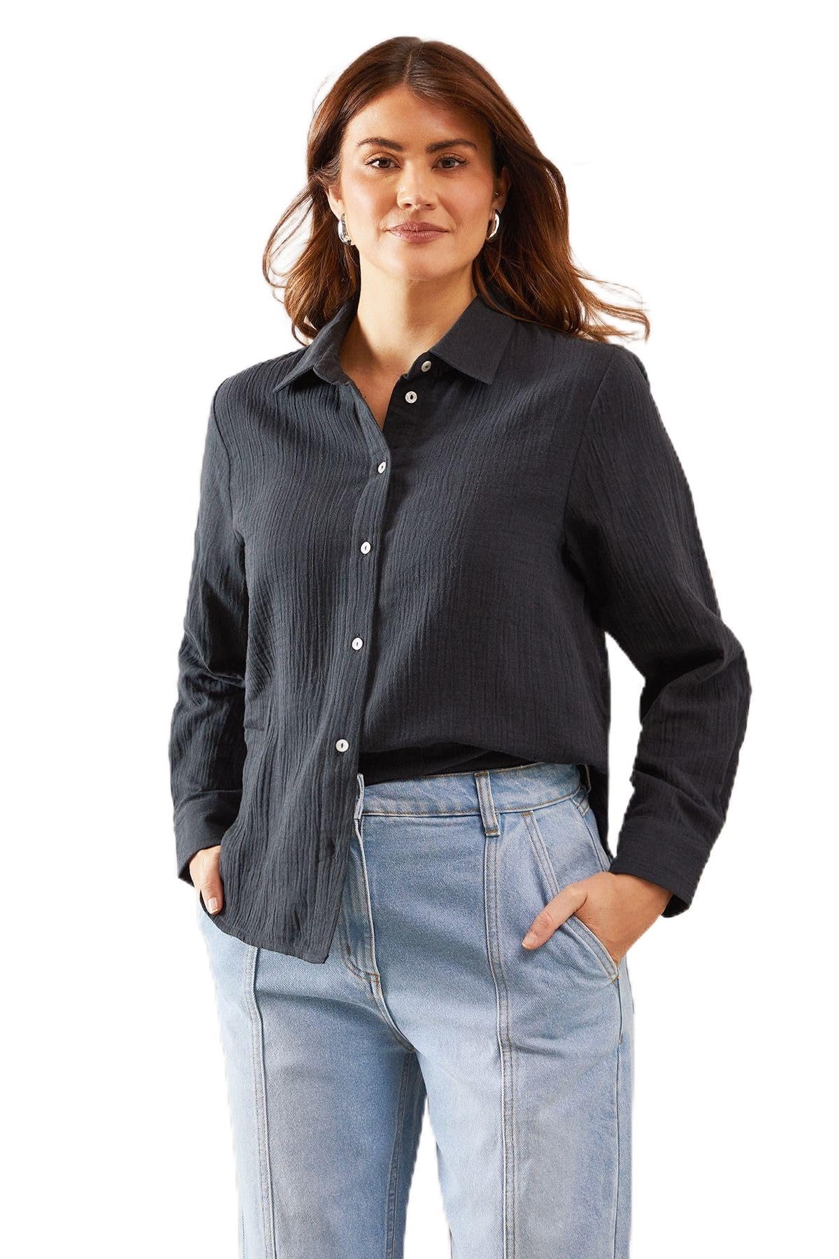 Wallis Women's Black Textured Button Through Shirt, 12,
