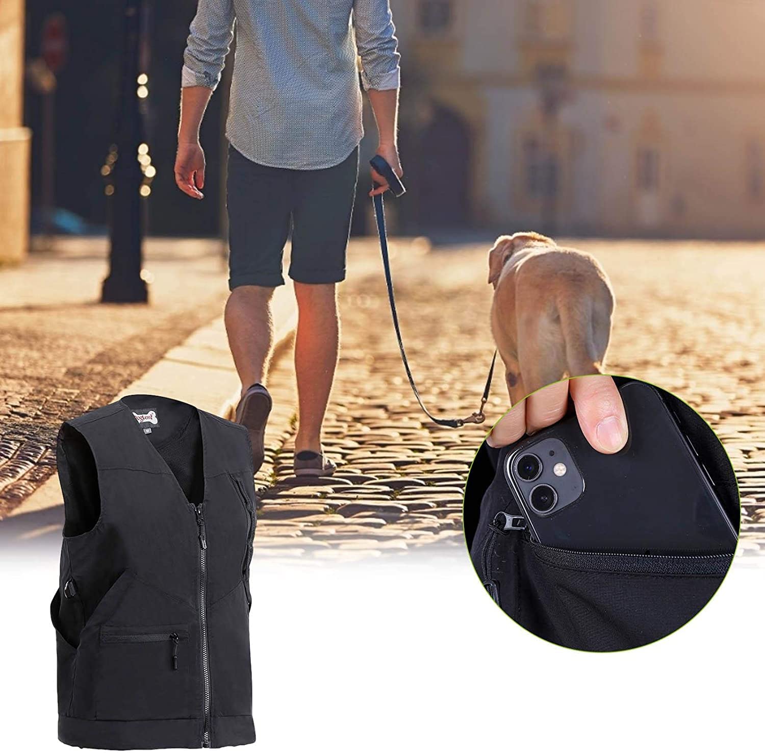 Chaleco de adiestramiento para perros con múltiples bolsillos, chaqueta de entrenamiento para mascotas para hombres y mujeres (L)