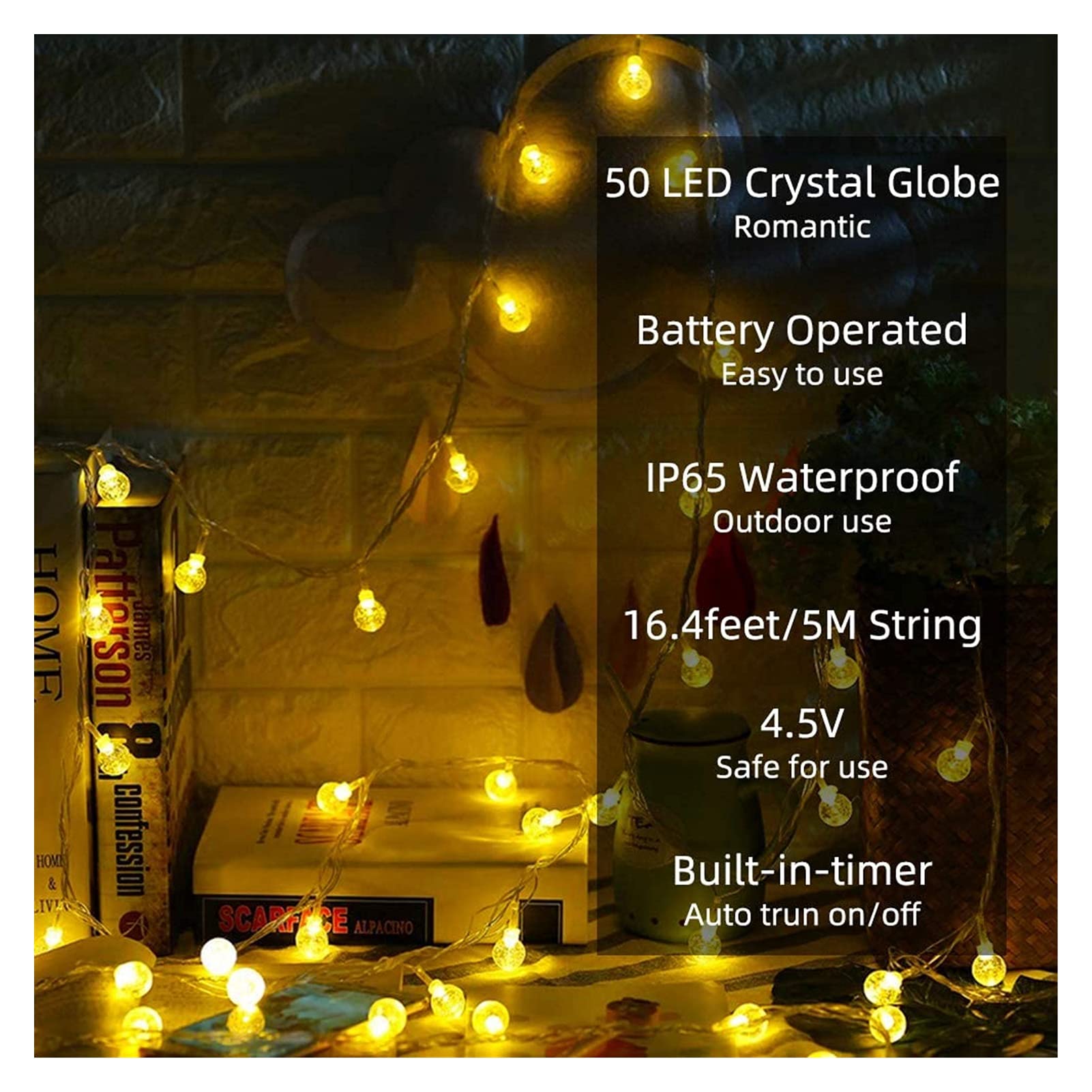 Guirnalda de luces de globo con control remoto, 32 pies, 80 LED, impermeable, para interiores y exteriores, para decoración del hogar, fiesta, patio, jardín, boda