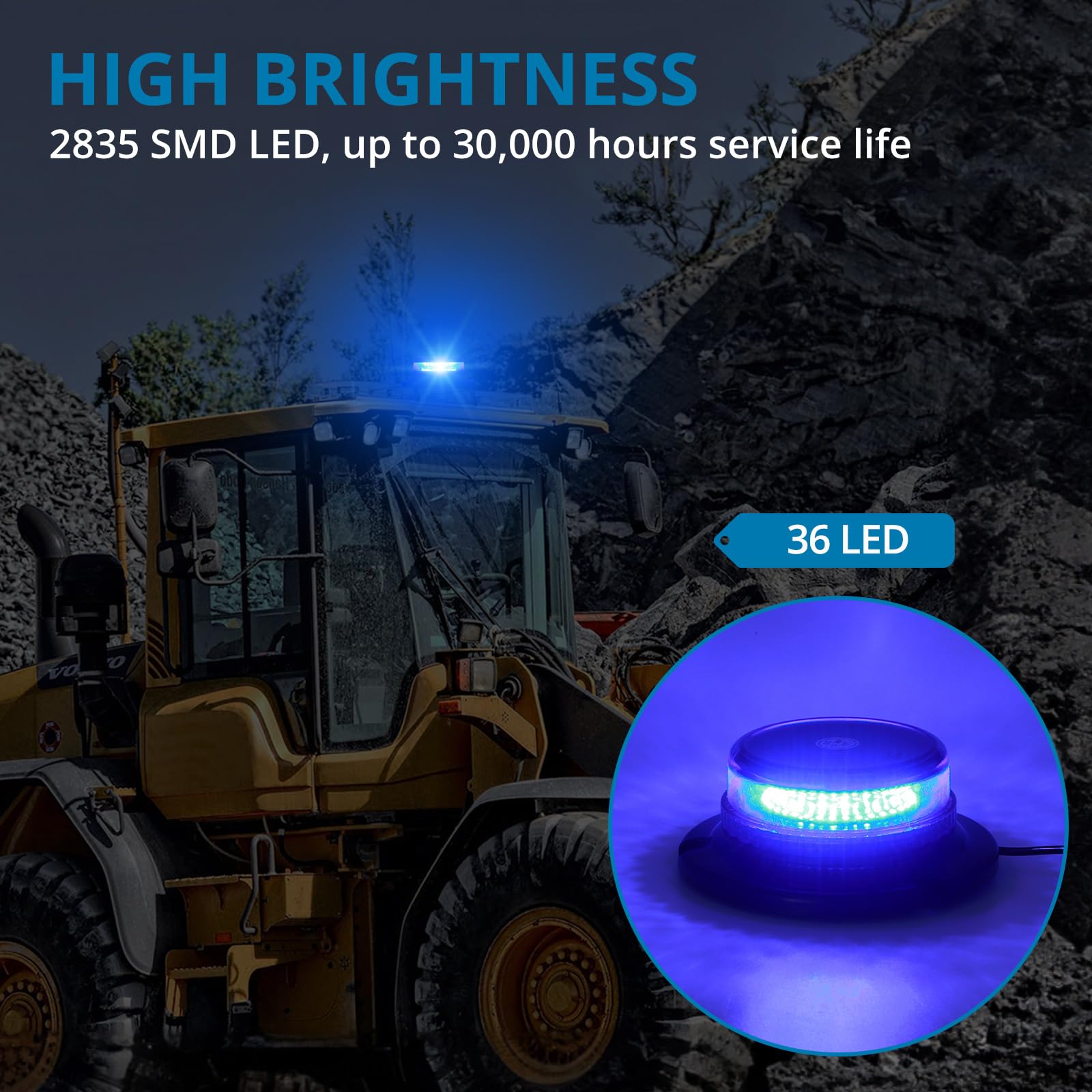 AUTOUTLET Gyrophare LED Orange 12V，24V Jaune Stroboscopique Clignotant Magnetique Chargeur Gyrophare à 36 LED Pour Allume-cigare IP54 9 Modes Lumineux Pour Voiture Véhicule Tracteur UTV Car Bus