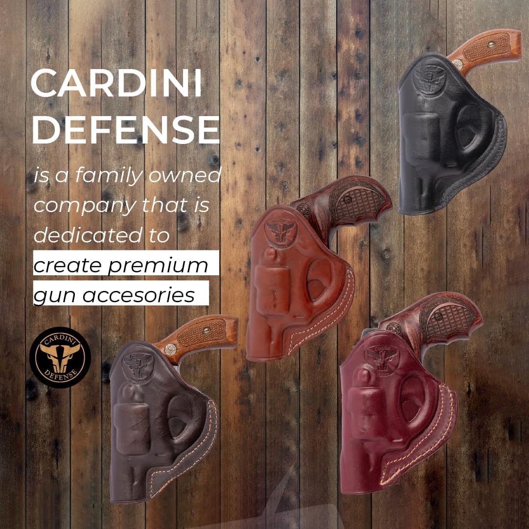 Cardini Leather Premium IWB Holster, for 5-Shot Revolvers, for S&W J Frame, for Taurus 605, 642 airweight, 38 Special Holster