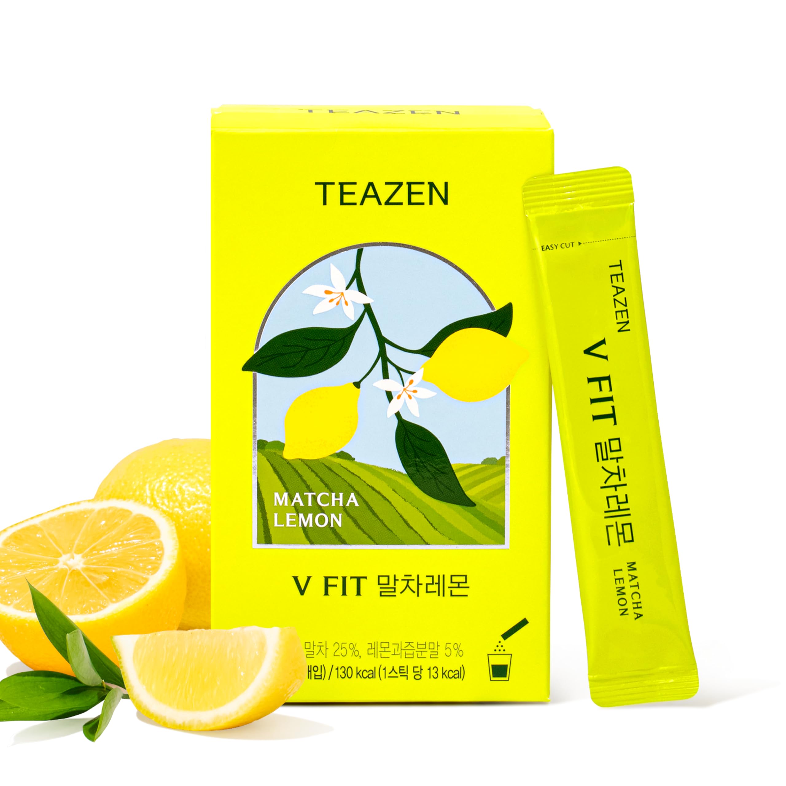 TEAZEN V-Fit Matcha Lemon Powder Sticks Low Calorie Detox Tea Hydration Drink Mix Sugar Free 10 Sticks 1