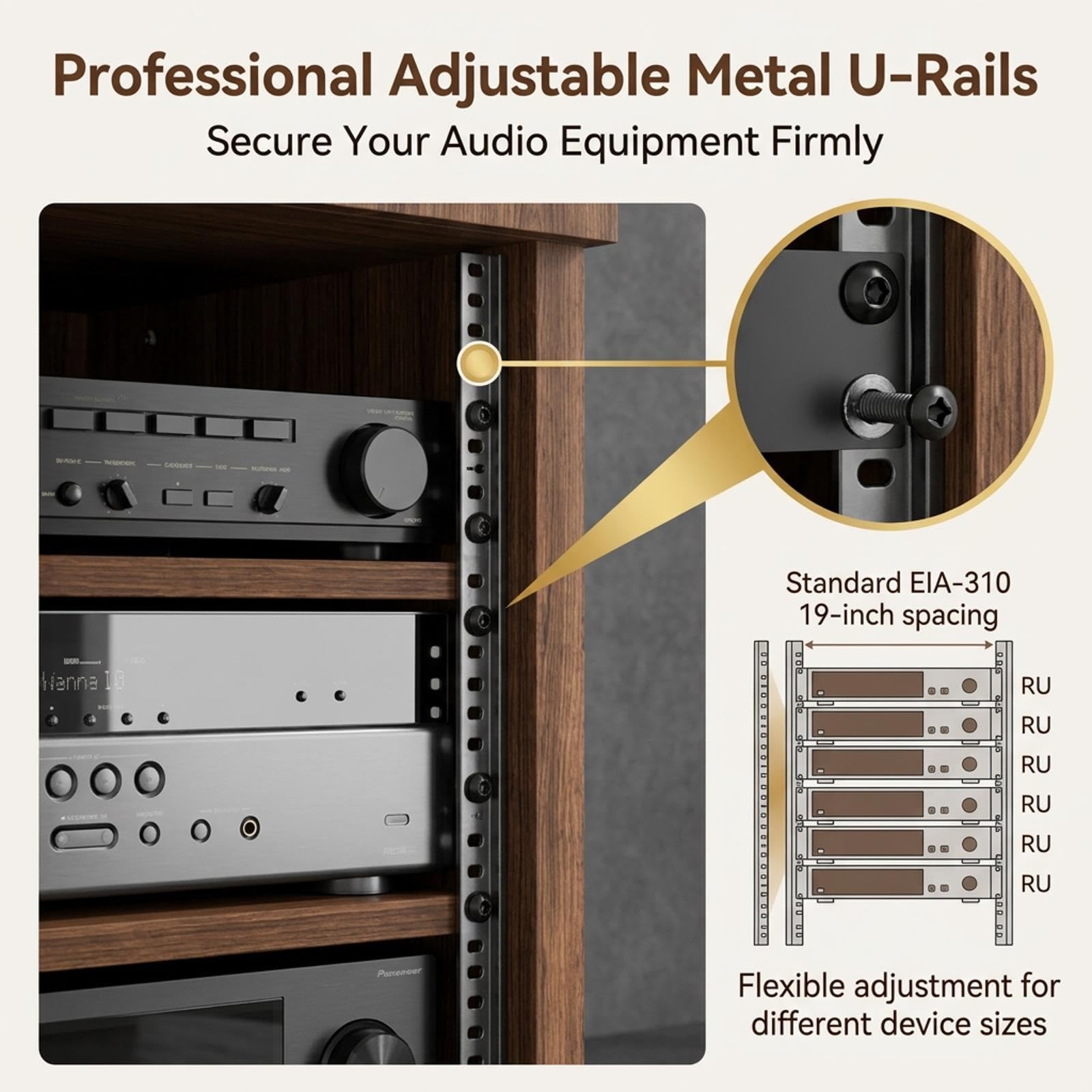 Rack Audio, Meuble Média avec Structure Réglable