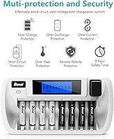 Vista 4 de BONAI Cargador de batería de 8+1 bahía con pantalla LCD para pilas recargables AA AAA NiMH NiCd 9V con baterías recargables de litio de 9 V, 600