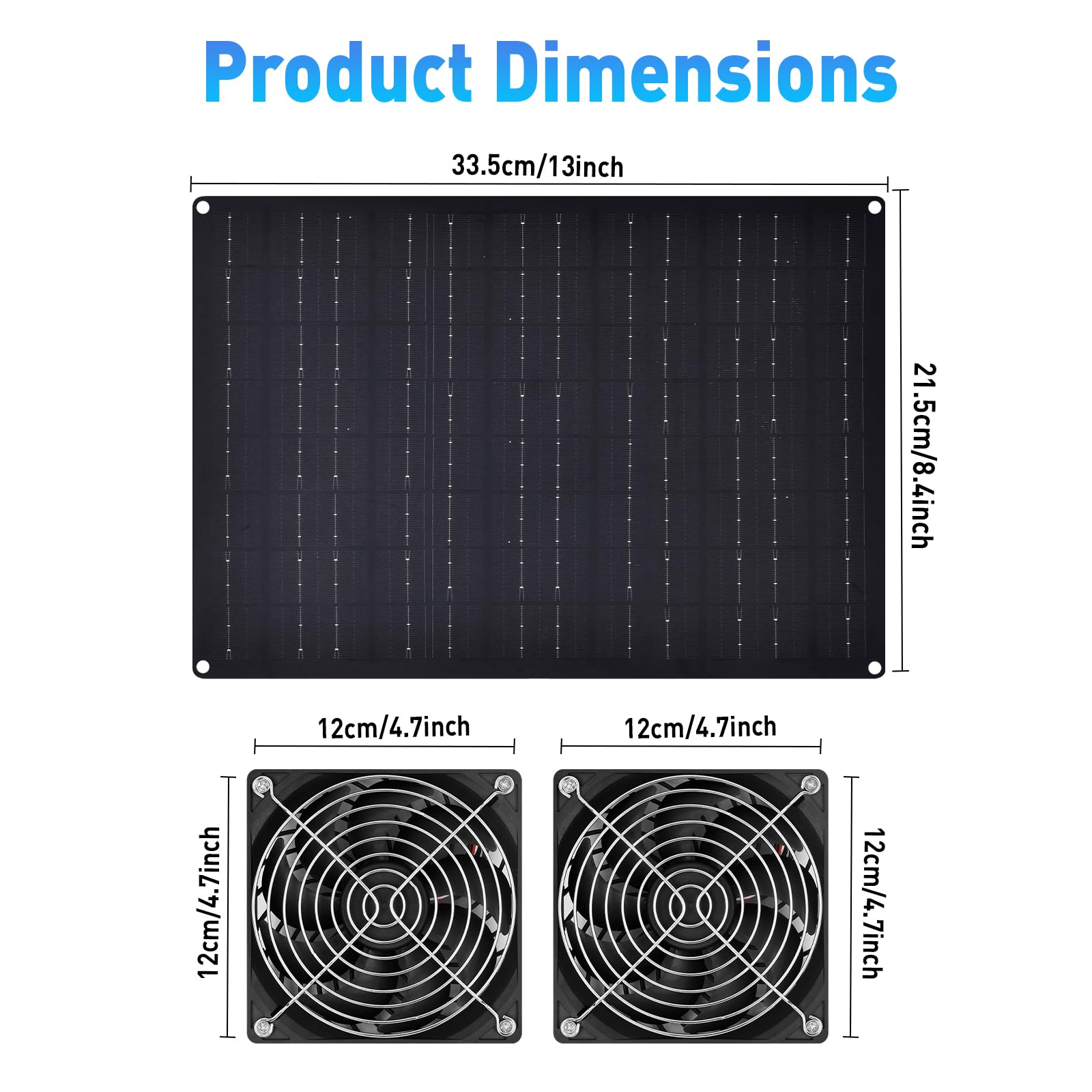 Ventilatore a energia solare, ventilatore con pannello solare da 15 W, ventilatore di ventilazione e aspirazione a energia solare, impermeabile per capanni da esterno, pollai, serre e cucce per cani