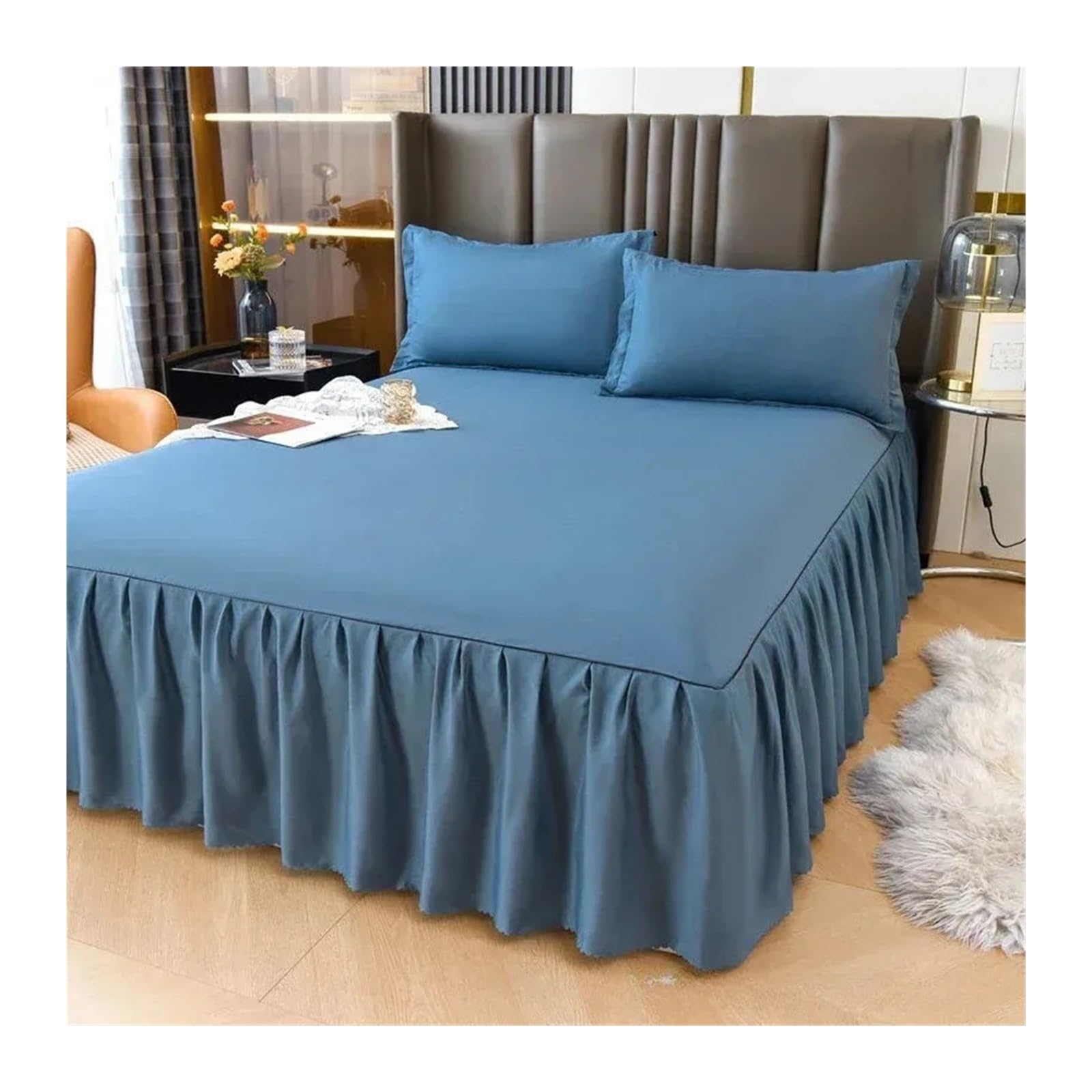 EJvkrbtx Ruffle Wrap Bedspread Bed Skirt Multicolor Multiple Sizes(Blue,1PC 180x200cm skirt)