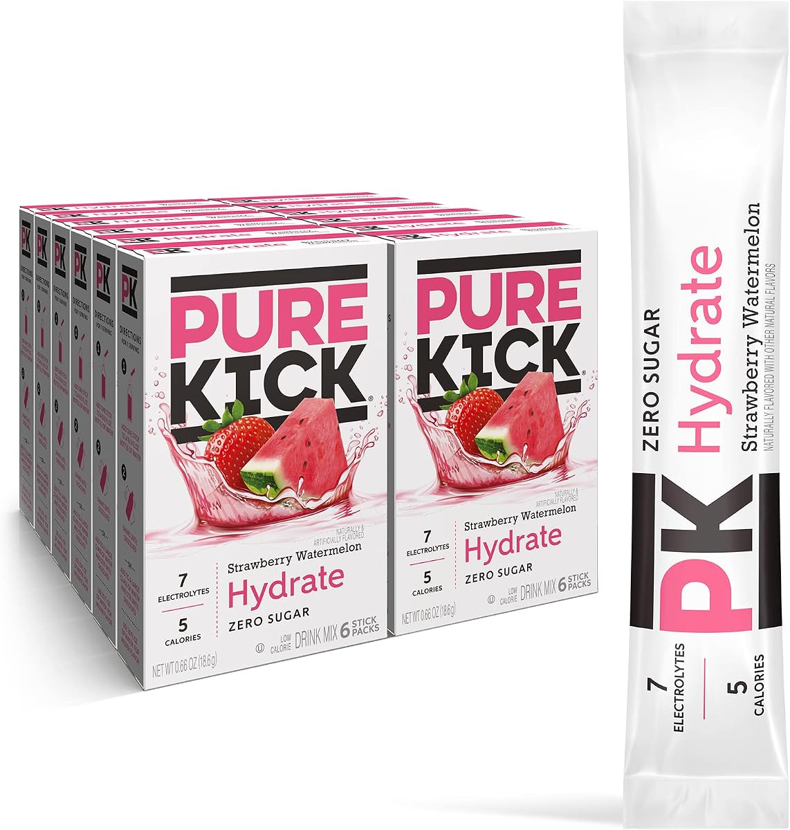 Pure Kick Hydration Singles To Go Drink Mix, Strawberry Watermelon, 72 Ct