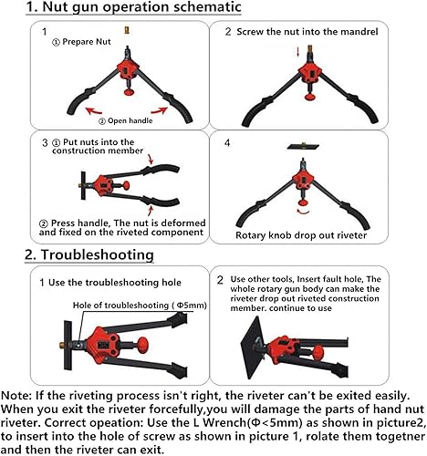 Miniatura 4 de XKMT - Pistola de tuerca remachadora tipo perilla 14.173 in 14" 60pcs Kit de pistola de tuerca remachadora Herramientas de ajuste Herramienta de