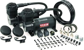 VIAIR 400C Dual Air Compressor for Air Suspension 2 Pack 12V Fast Filling Compressor for Air Tanks, Tire Inflation, Bags, Air Horns 150 PSI Stealth Black