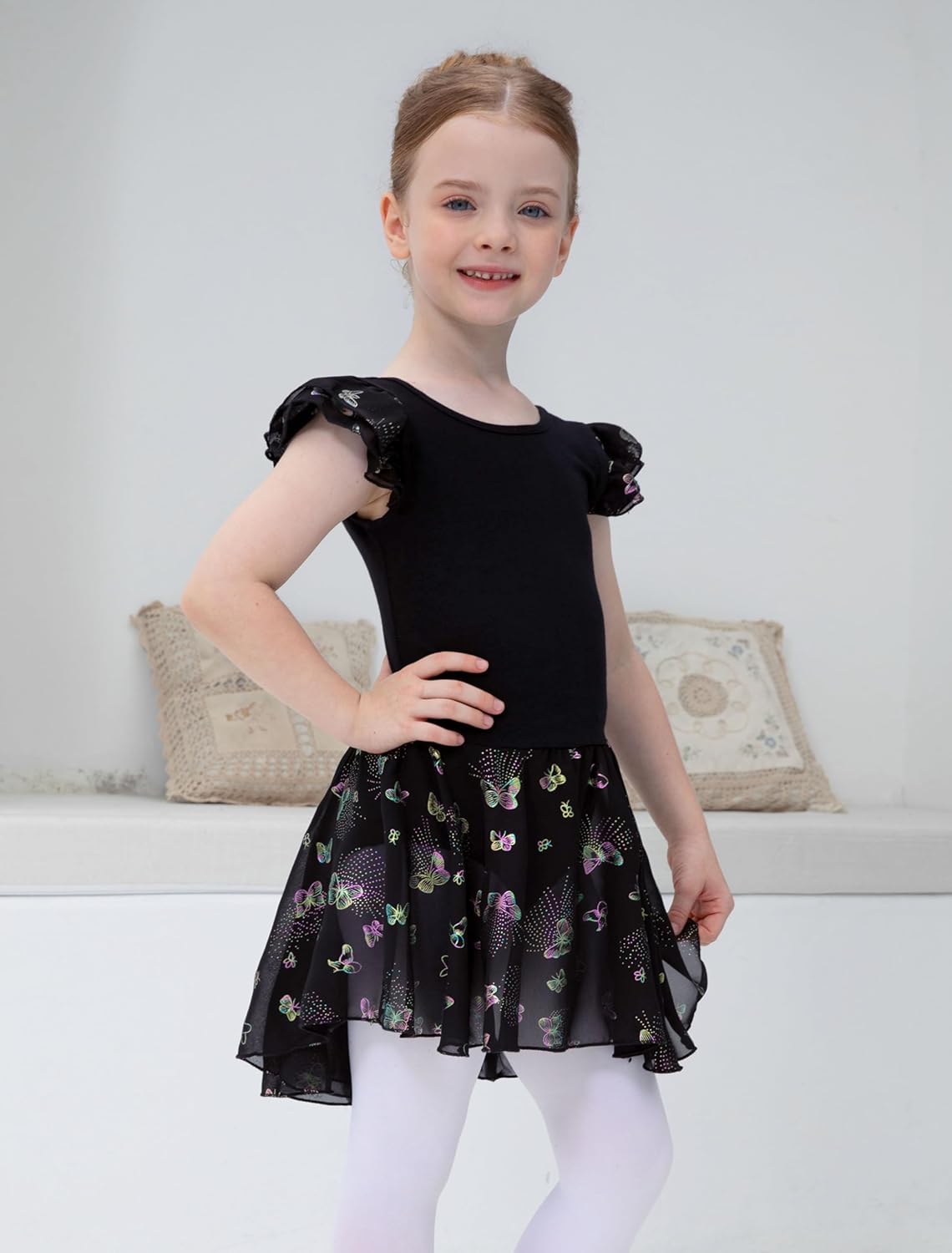 Girls Ballet Leotard with Skirt Toddler Dance Dresses Criss-Cross Hollow Back Ruffle Butterfly Sleeve Ballerina - Image 3