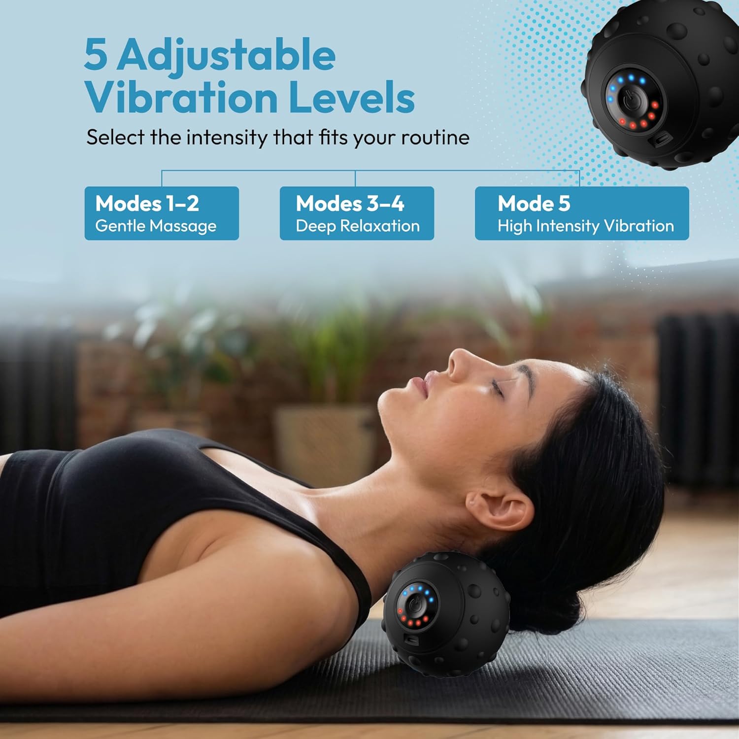 Vibrating Massage Therapy Ball - Electric Micro Vibration Massage Ball for Muscle Recovery Trigger Point Physical Therapy - 5 Speed Vibrating Massager for Hand Foot Leg Neck Back (Black)
