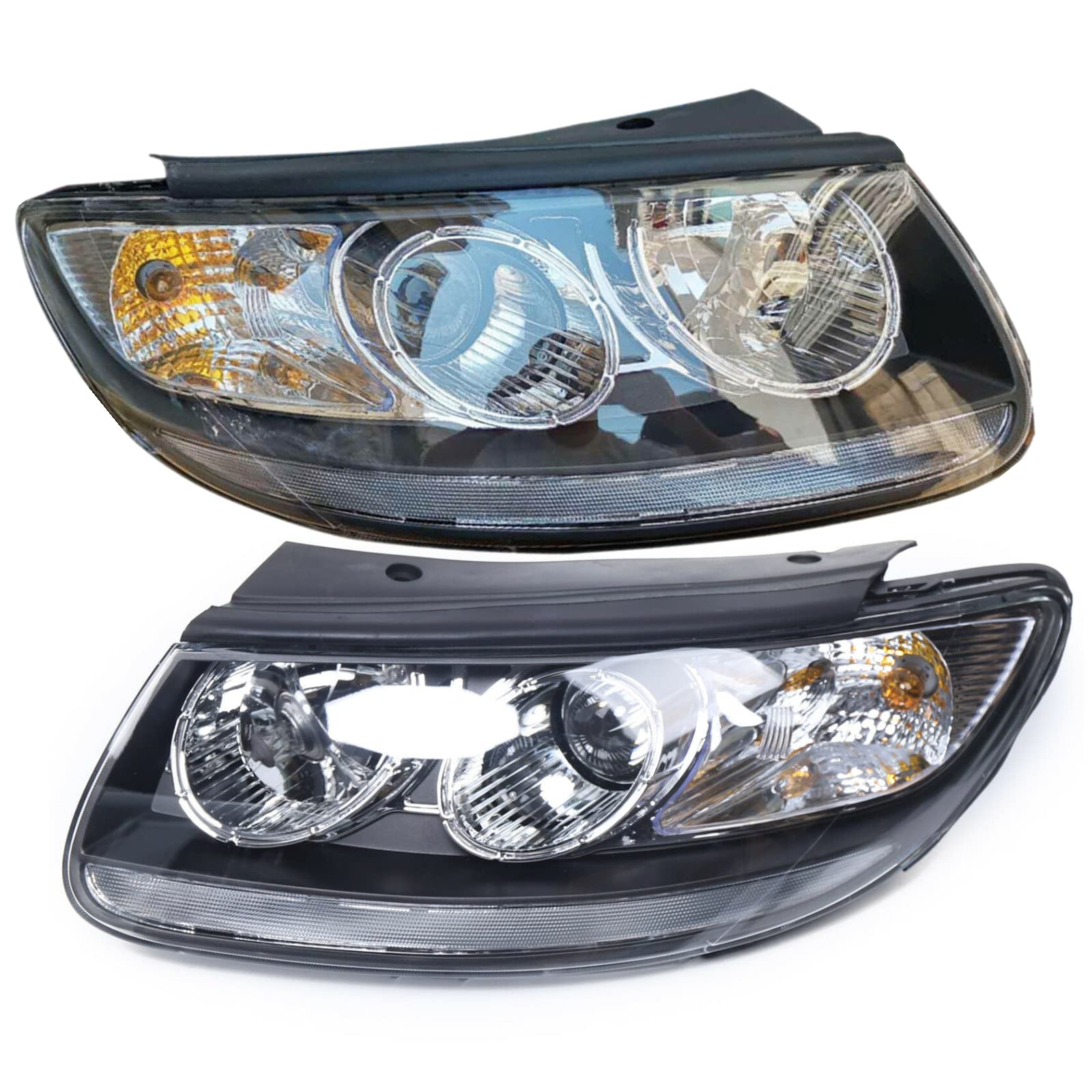 Gdrasuya10 Factory Headlights Assembly Pair Set For 2007 2008 2009 2010 2011 2012Hyundai Santa Fe Driver and Passenger Side Projector Headlights Headlamps Head Lights Lamps Replacement