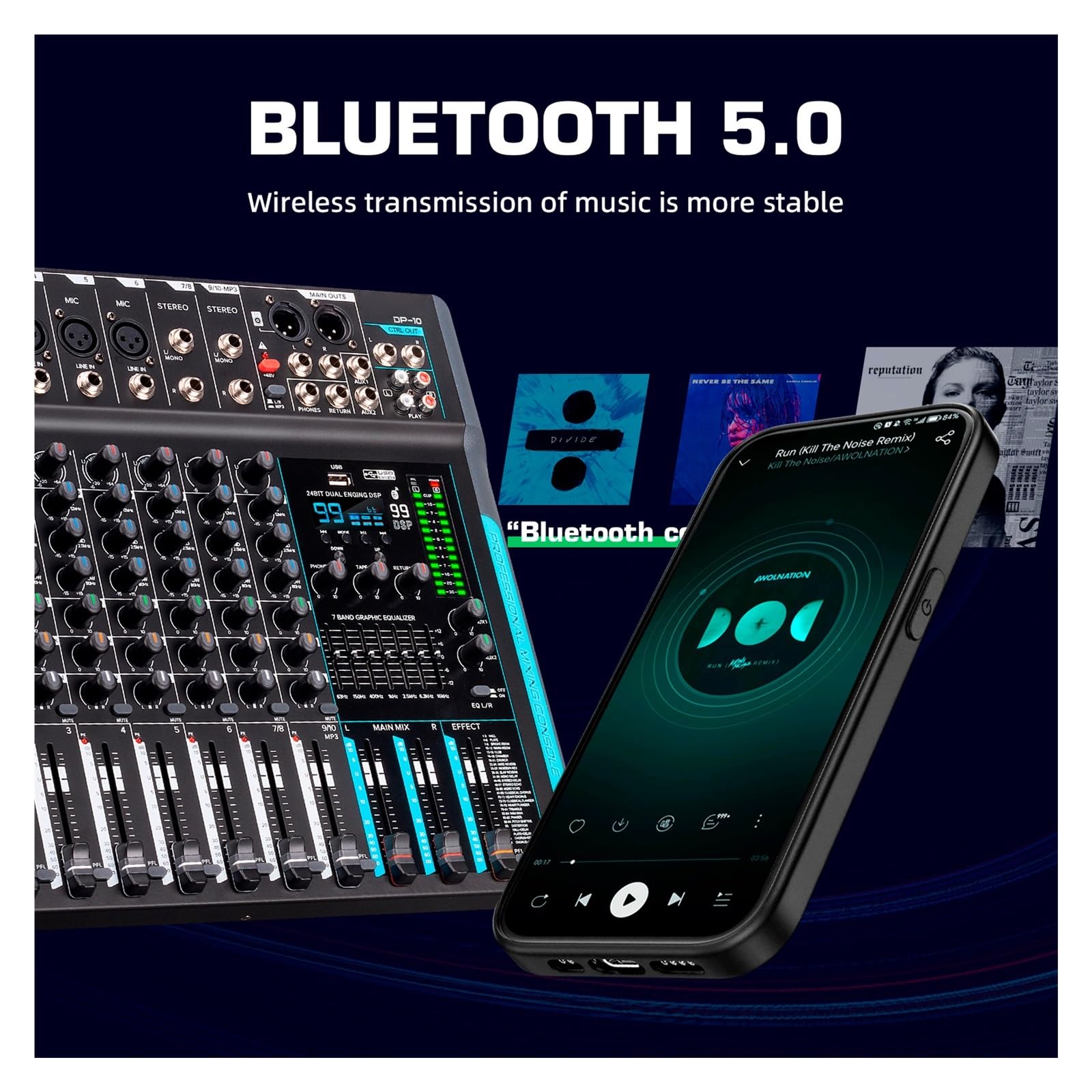 Controlador DJ Mezclador DP-10 Mezclador de grabación con reverberación DSP de 10 Canales y 99 Canales con Rendimiento Profesional Bluetooth 5.0