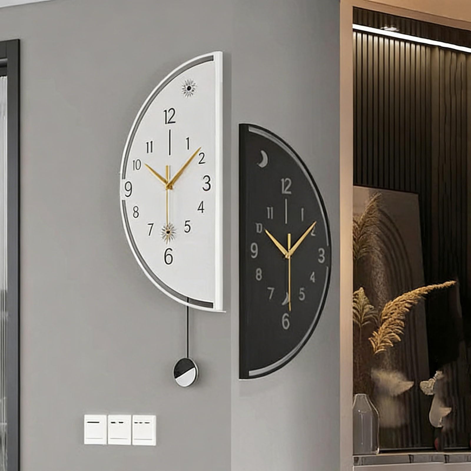 Horloge murale d'angle double face avec lumière et finition haut de gamme